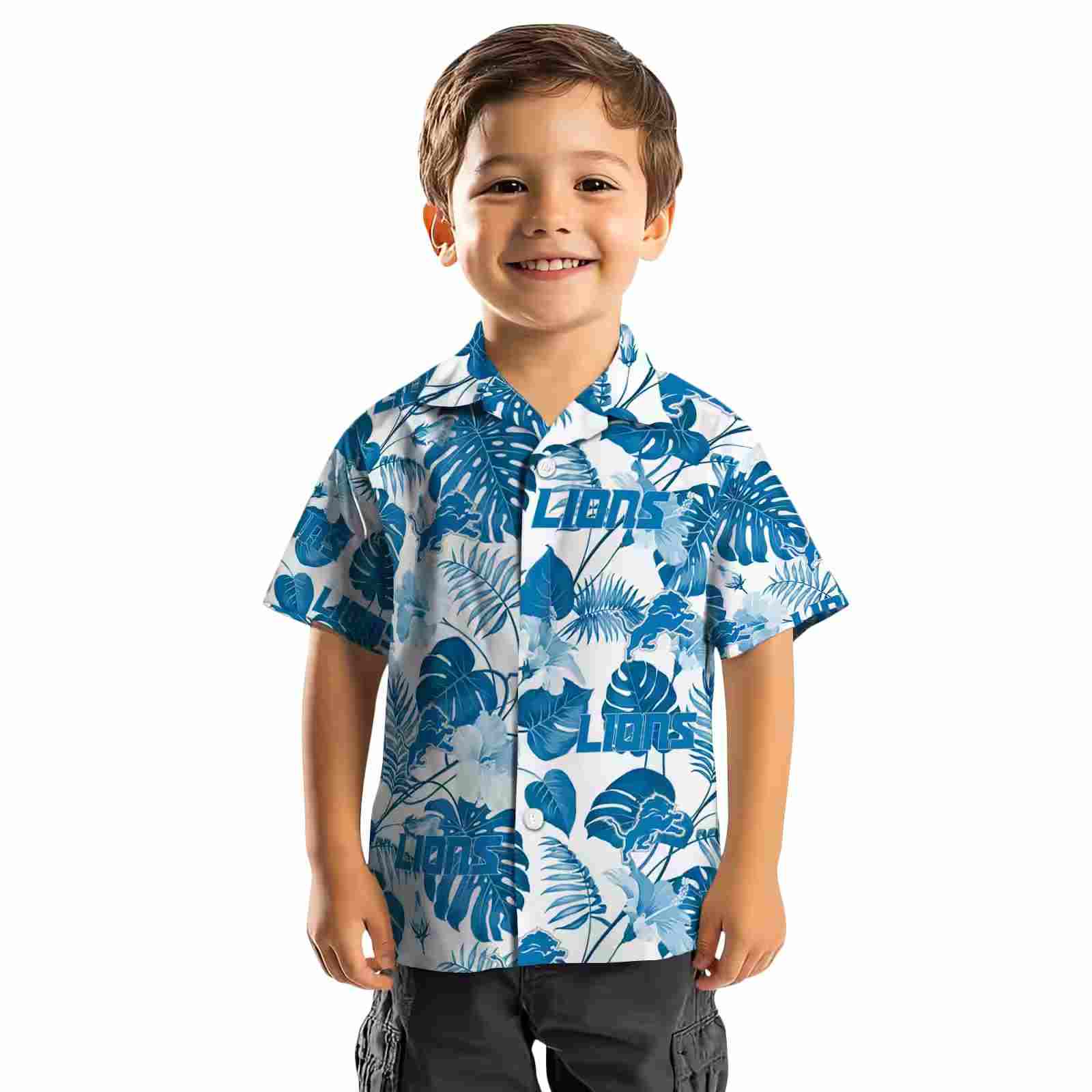 detroit lions tropical plants blue white hawaiian shirt top rated