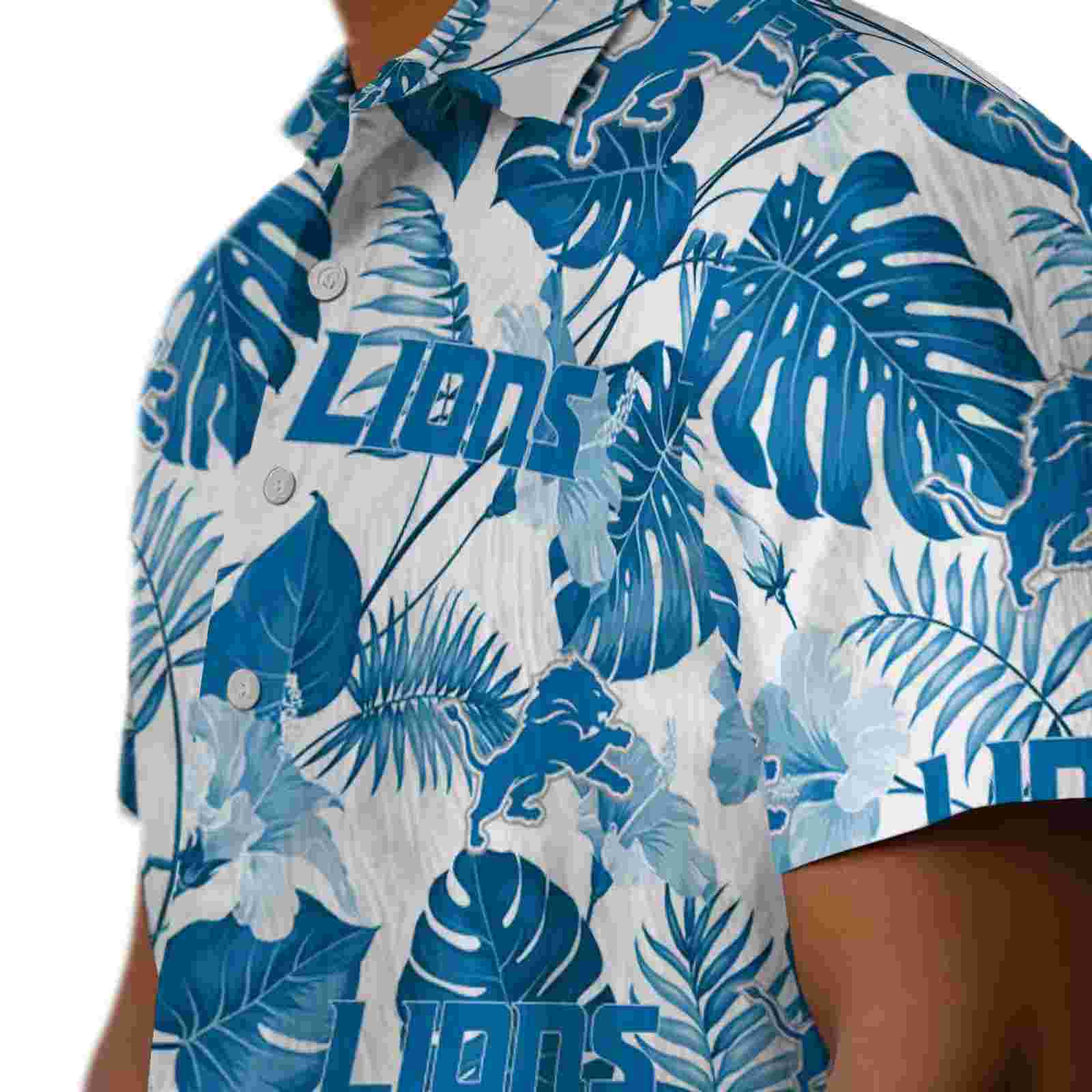 detroit lions tropical plants blue white hawaiian shirt trendy