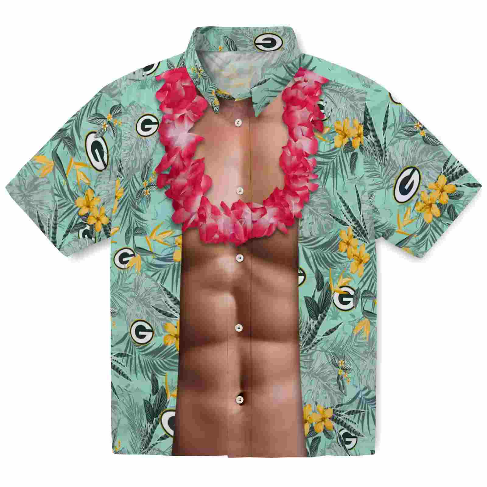 Green Bay Packers Chest Illusion Green Hawaiian Shirt