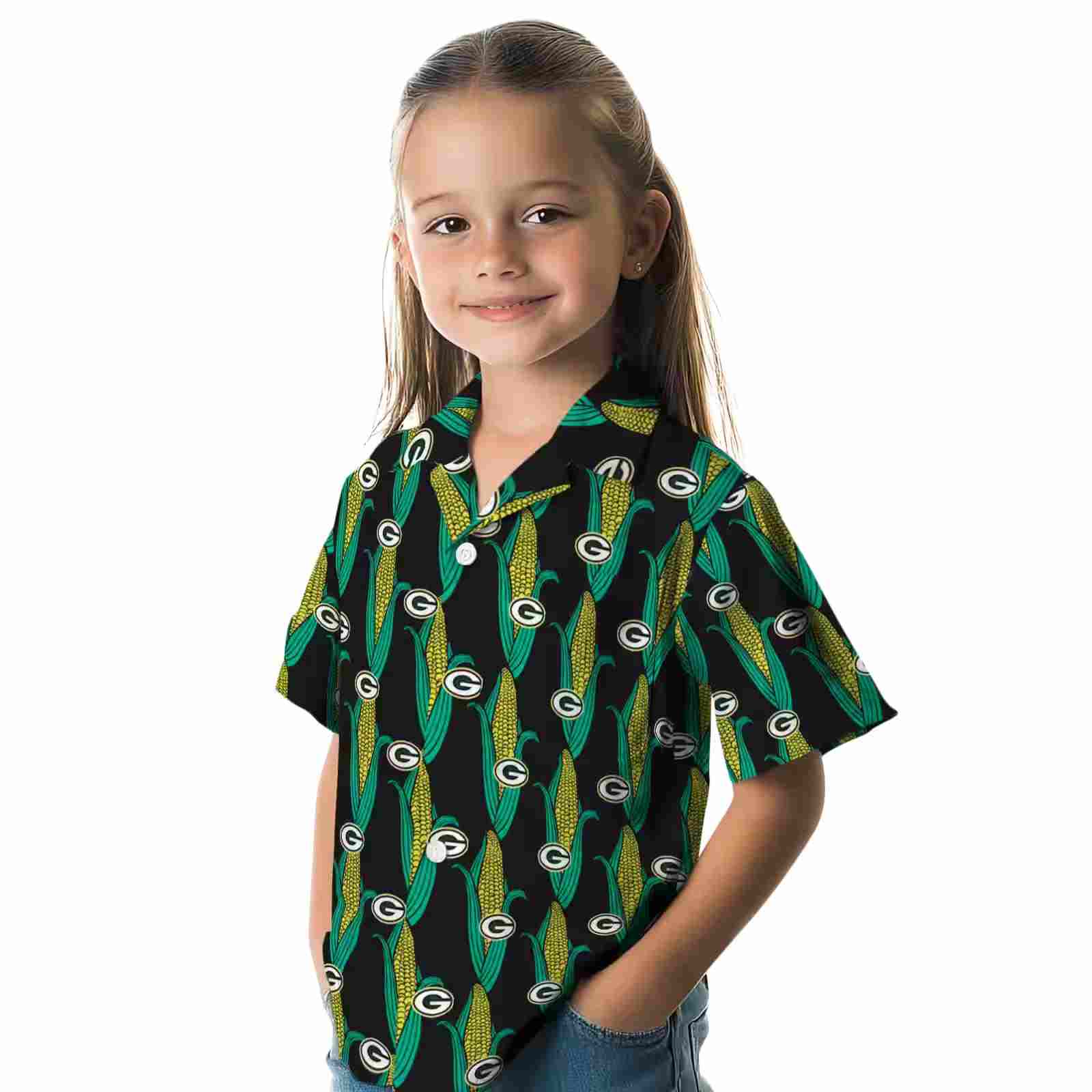 green bay packers corn motifs black green hawaiian shirt premium grade