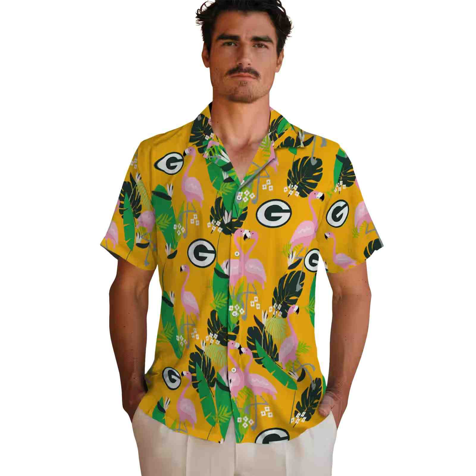 green bay packers flamingo foliage green hawaiian shirt fashion forward