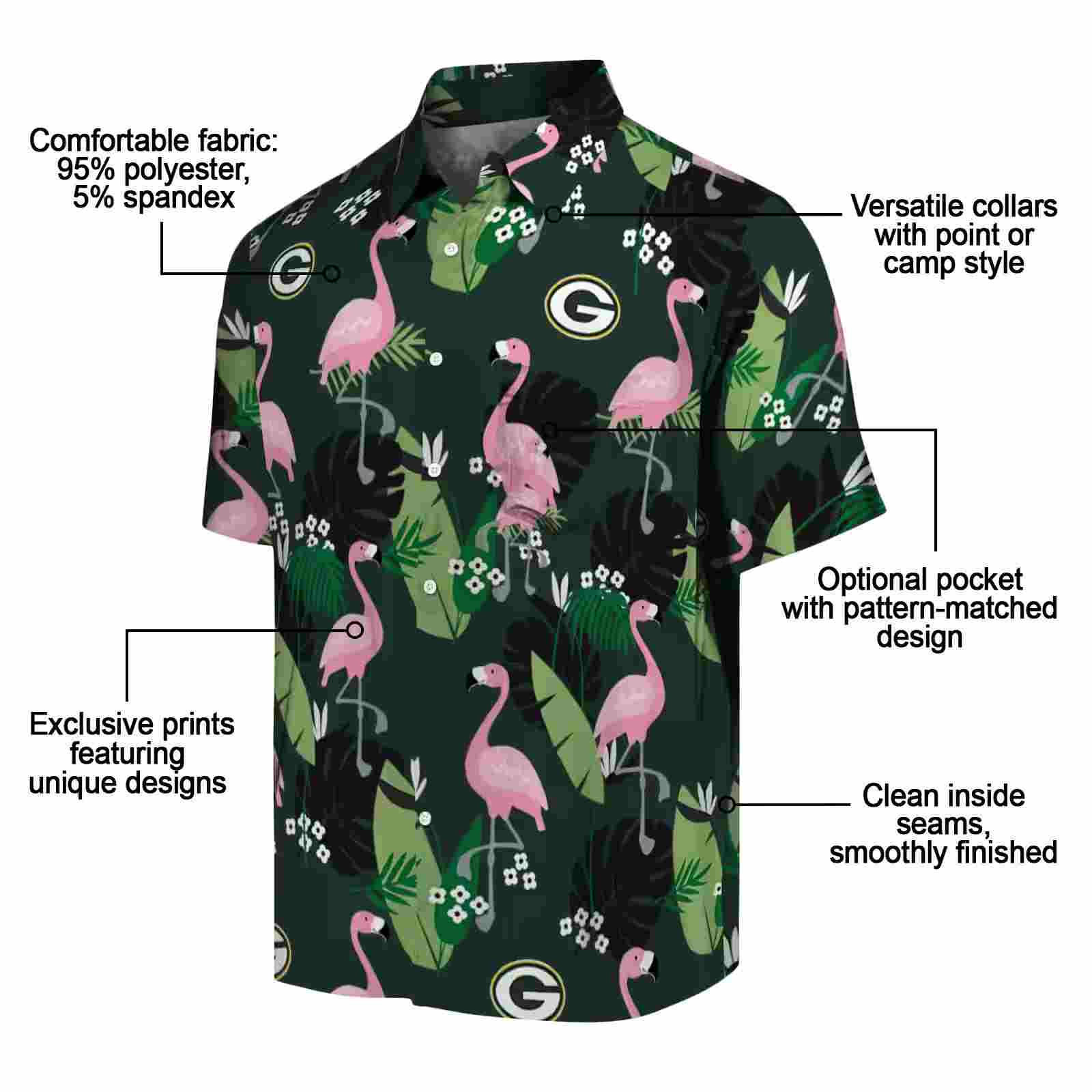 green bay packers flamingo leaf motif green hawaiian shirt new arrival