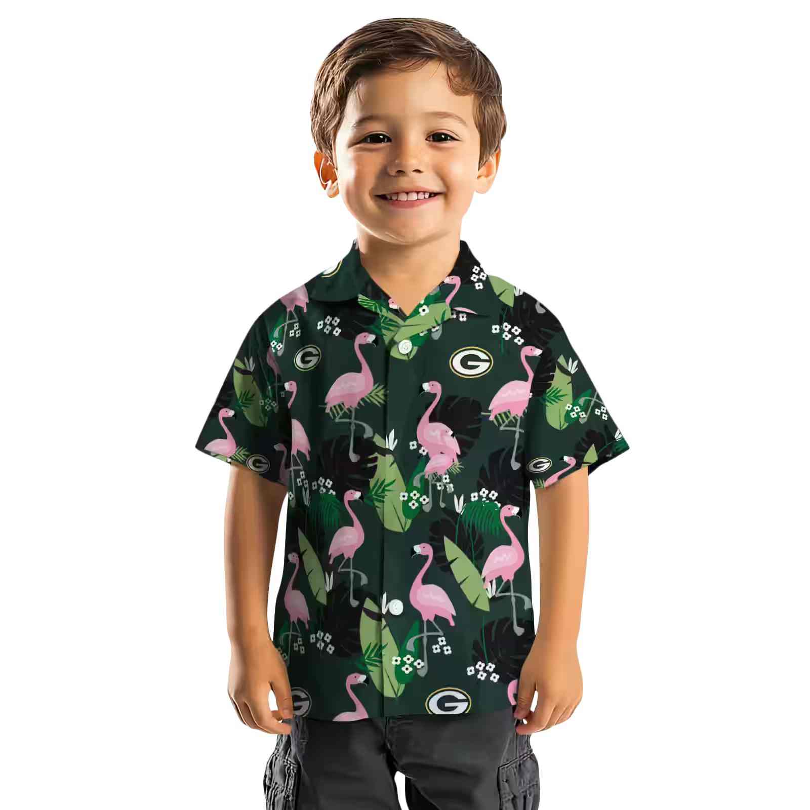 green bay packers flamingo leaf motif green hawaiian shirt top rated