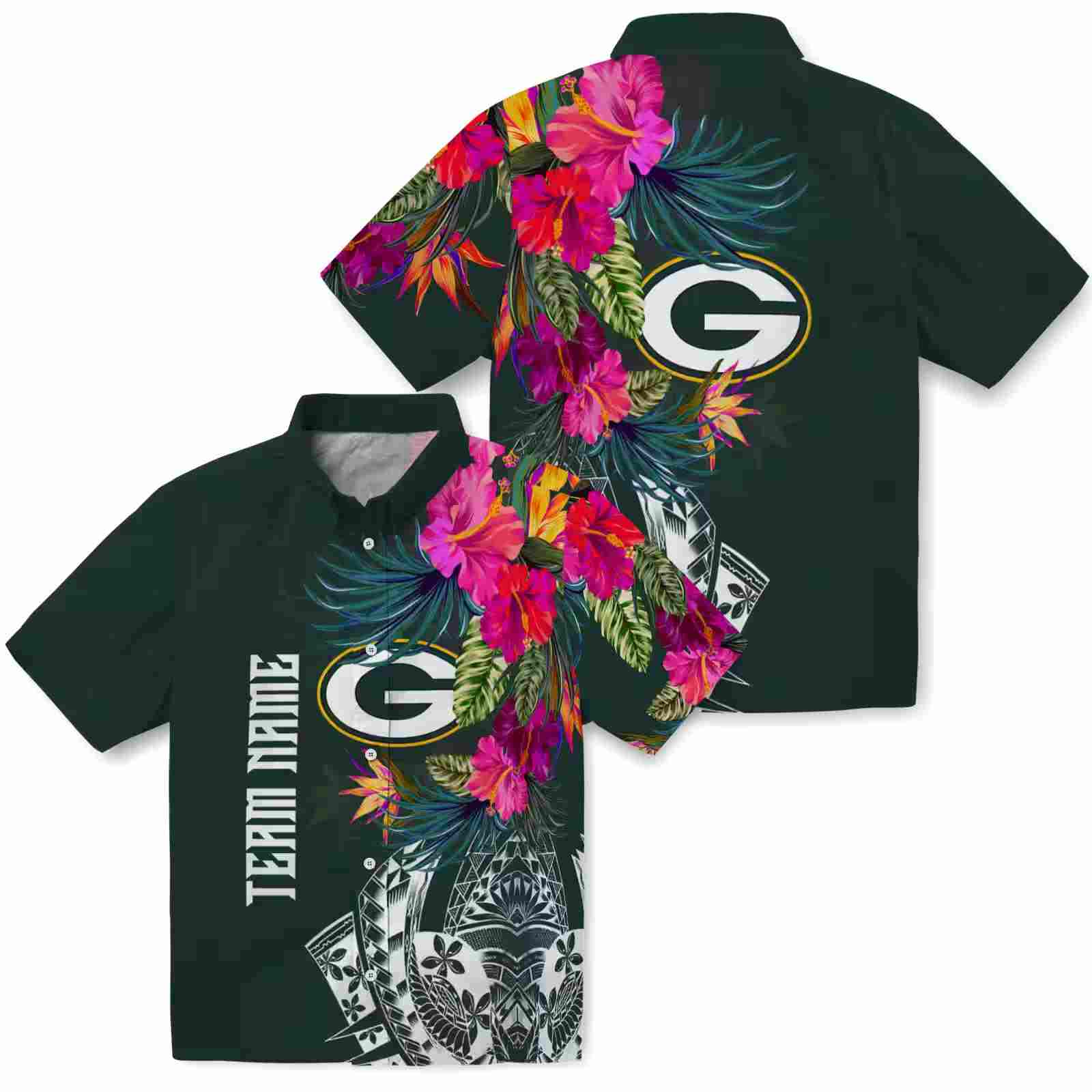 green bay packers floral polynesian green hawaiian shirt high quality