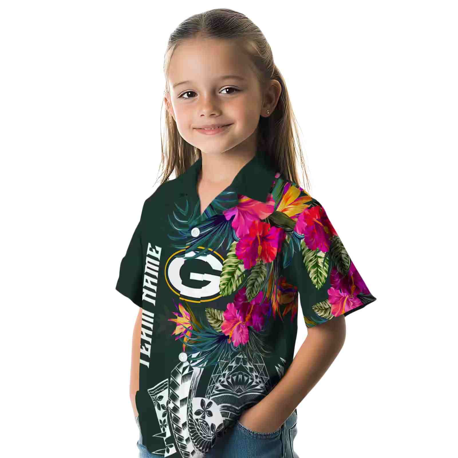 green bay packers floral polynesian green hawaiian shirt premium grade