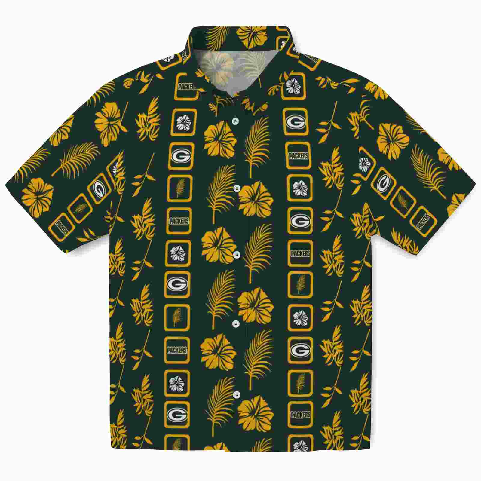 Green Bay Packers Framed Floral Green Hawaiian Shirt