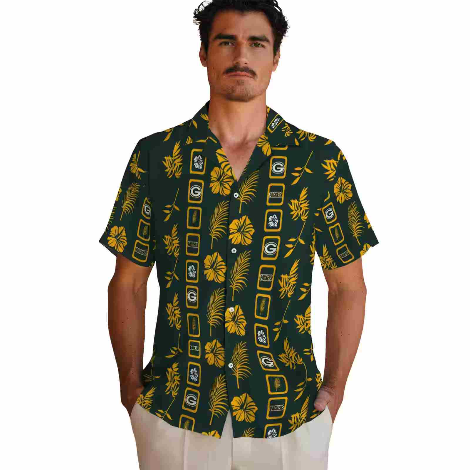 green bay packers framed floral green hawaiian shirt fashion forward