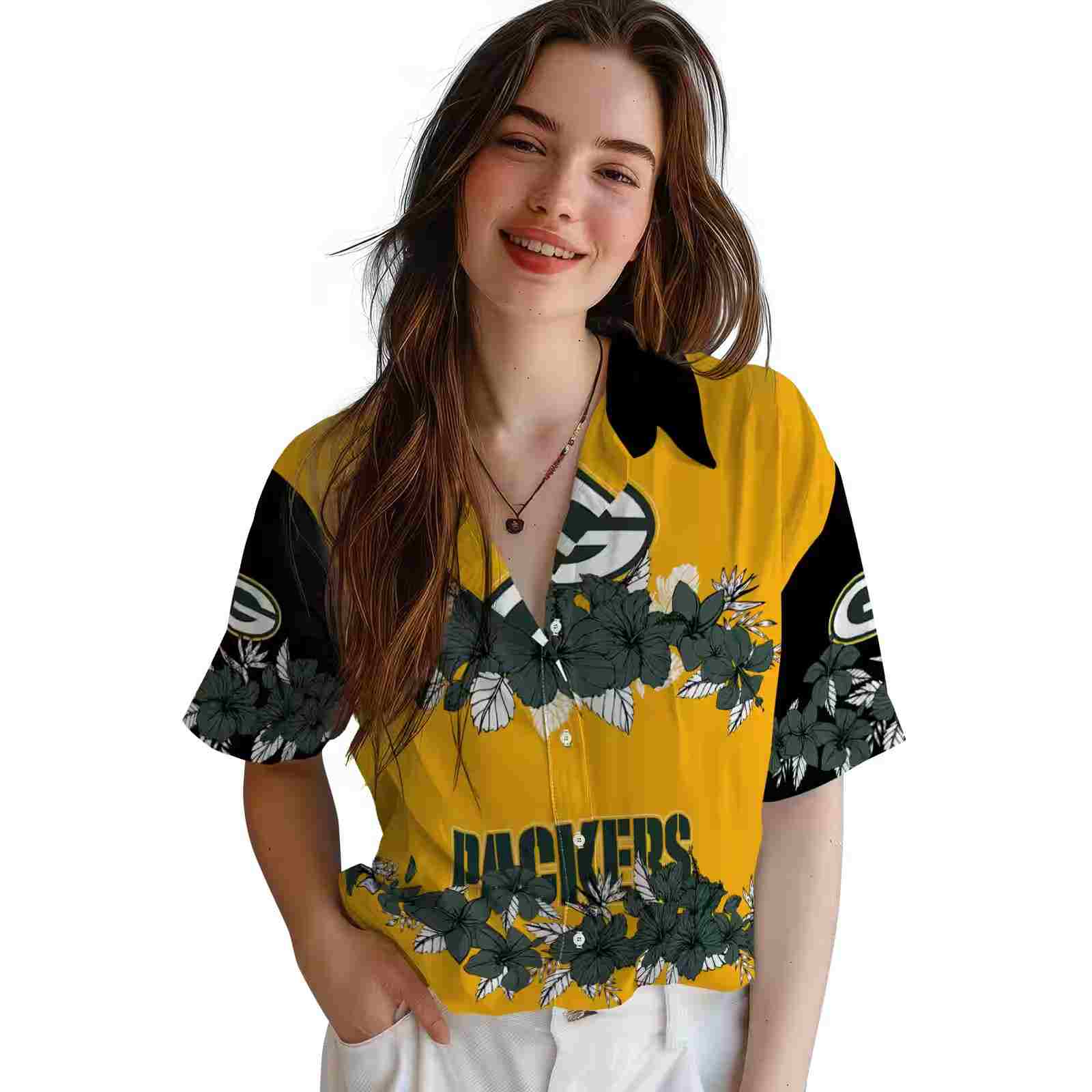 green bay packers hibiscus stripe green black hawaiian shirt latest model