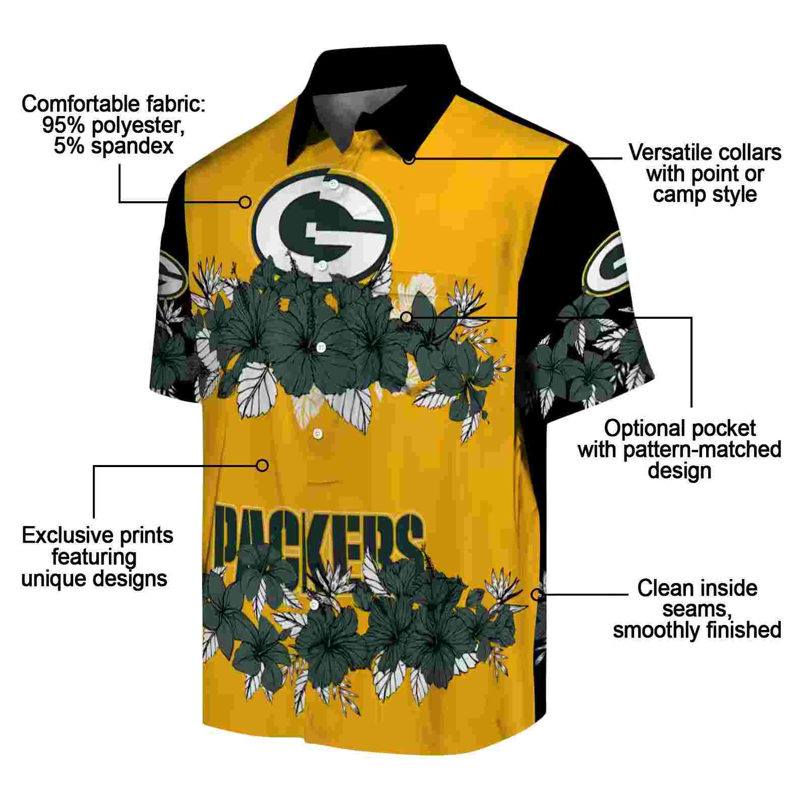 green bay packers hibiscus stripe green black hawaiian shirt new arrival