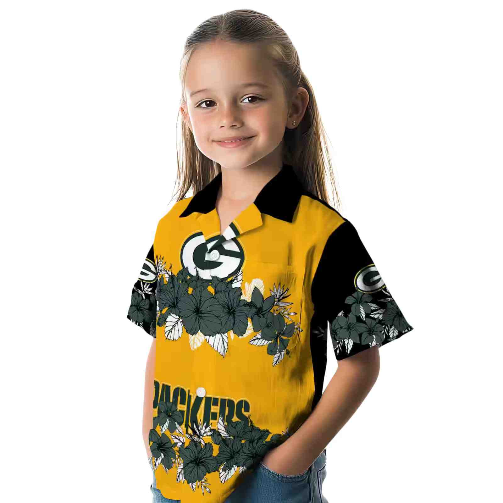 green bay packers hibiscus stripe green black hawaiian shirt premium grade