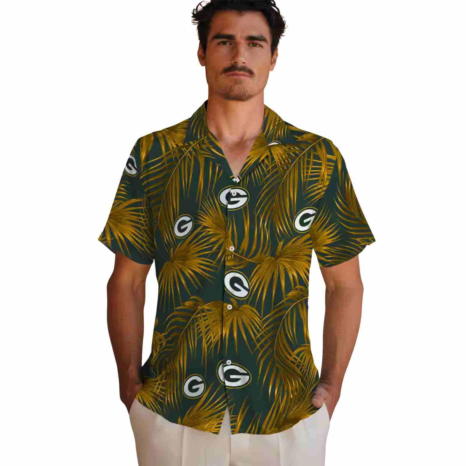 green bay packers leafy palms green hawaiian shirt fashion forward