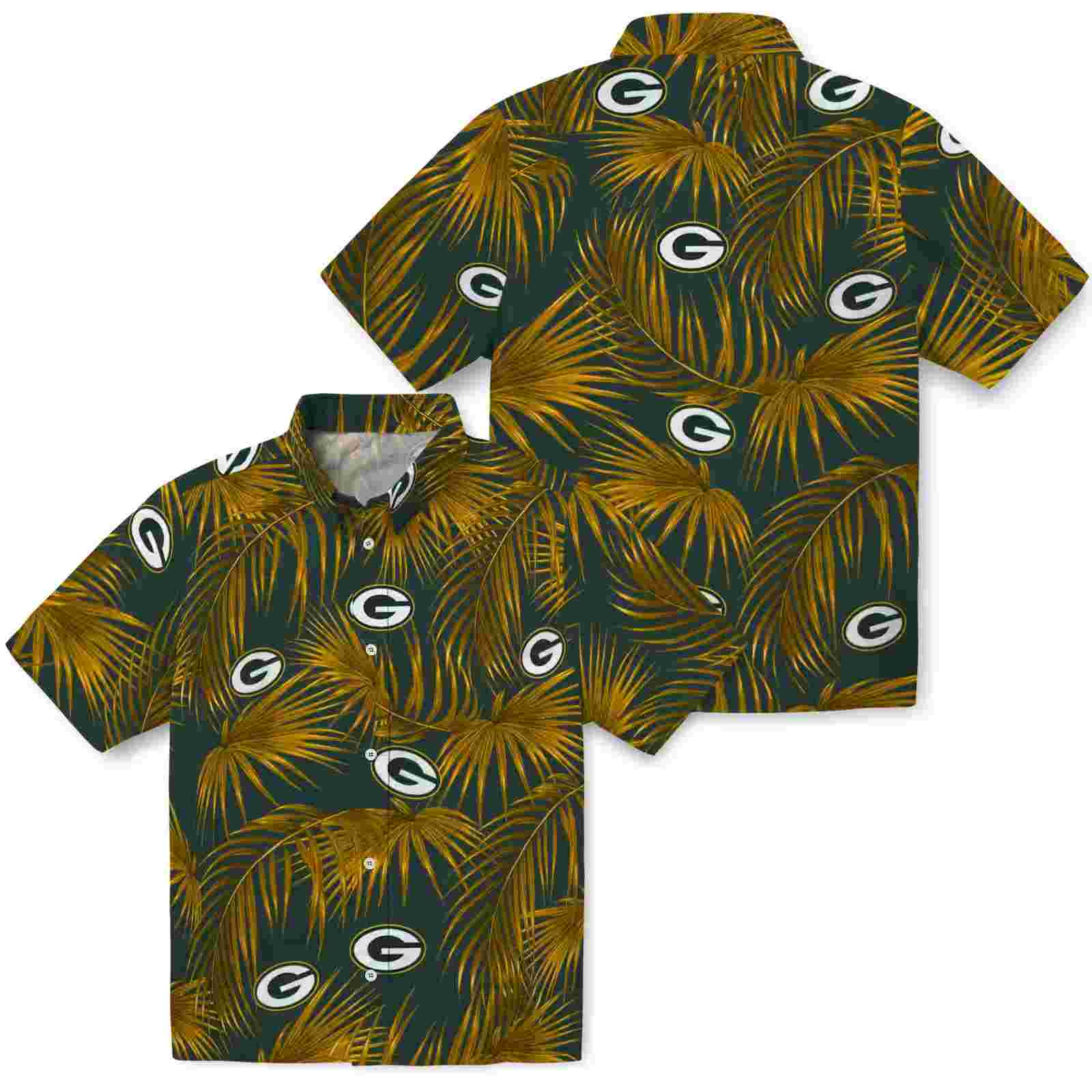 green bay packers leafy palms green hawaiian shirt high quality