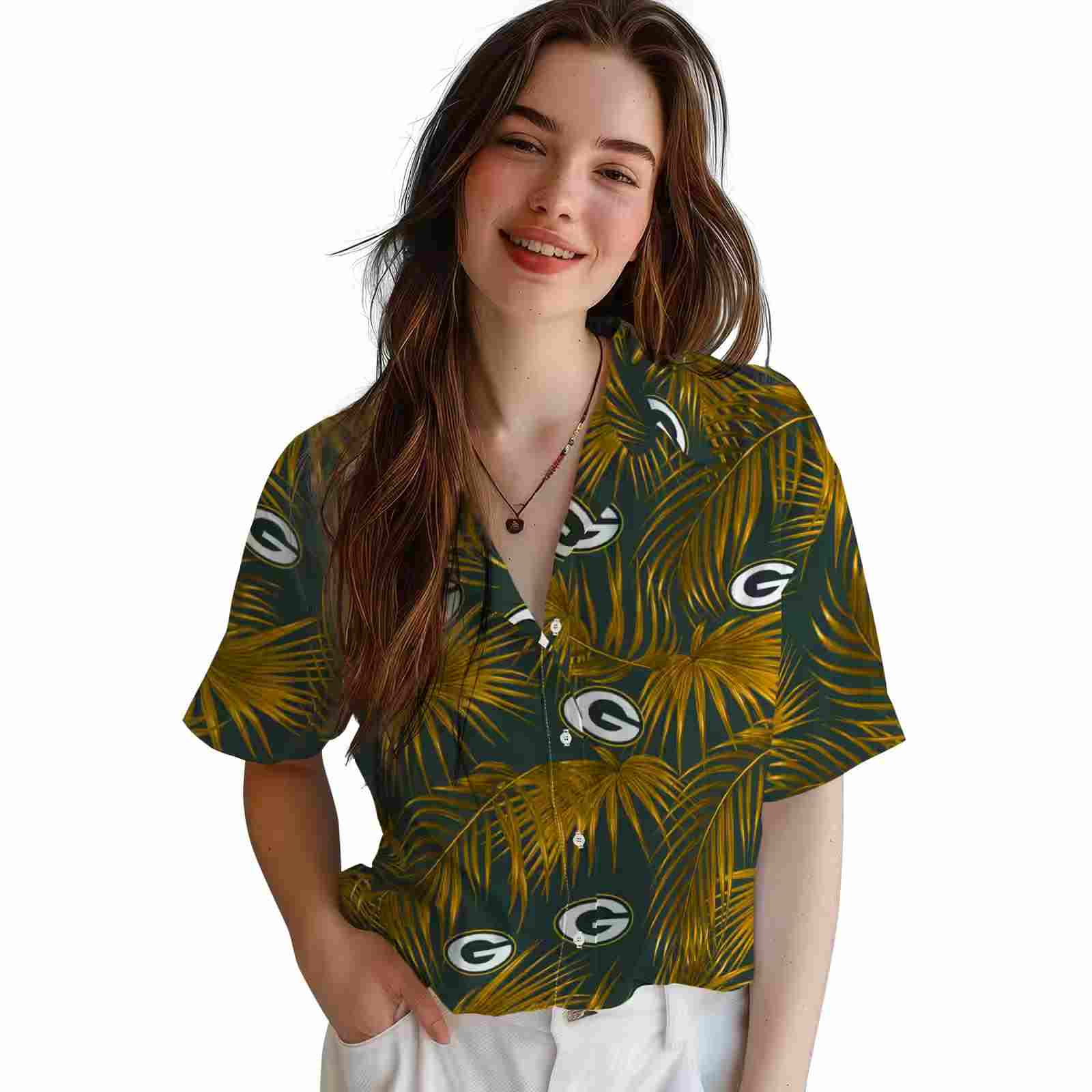 green bay packers leafy palms green hawaiian shirt latest model