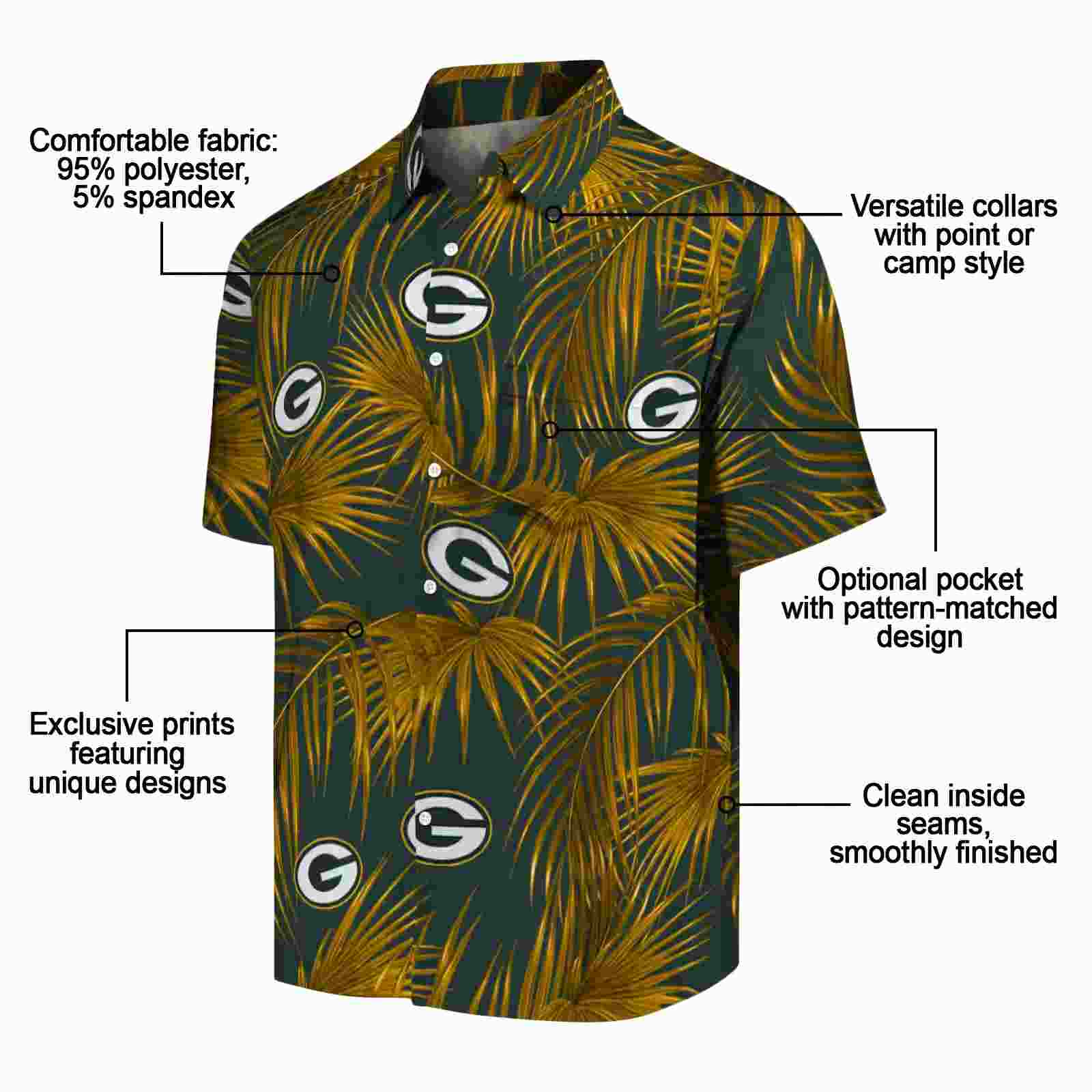 green bay packers leafy palms green hawaiian shirt new arrival