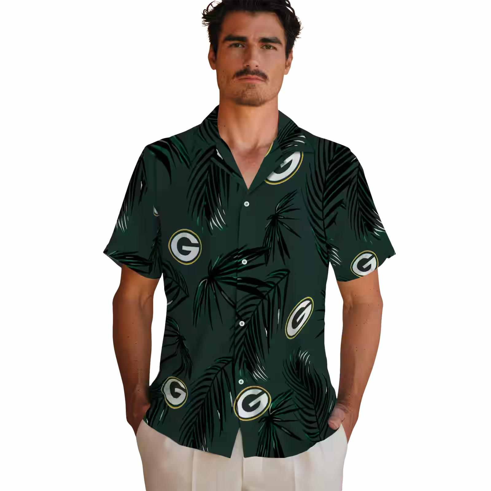 green bay packers palm leaf green hawaiian shirt fashion forward