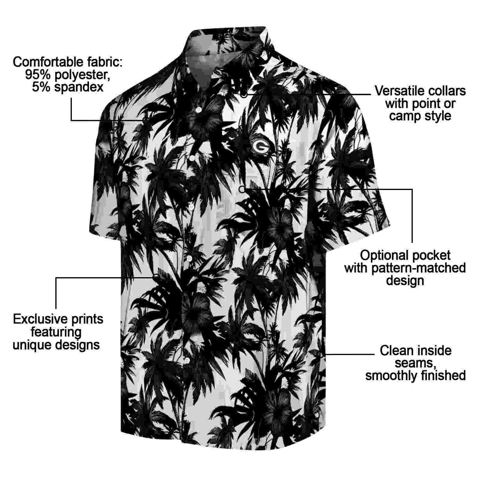 green bay packers palm motifs black white hawaiian shirt new arrival