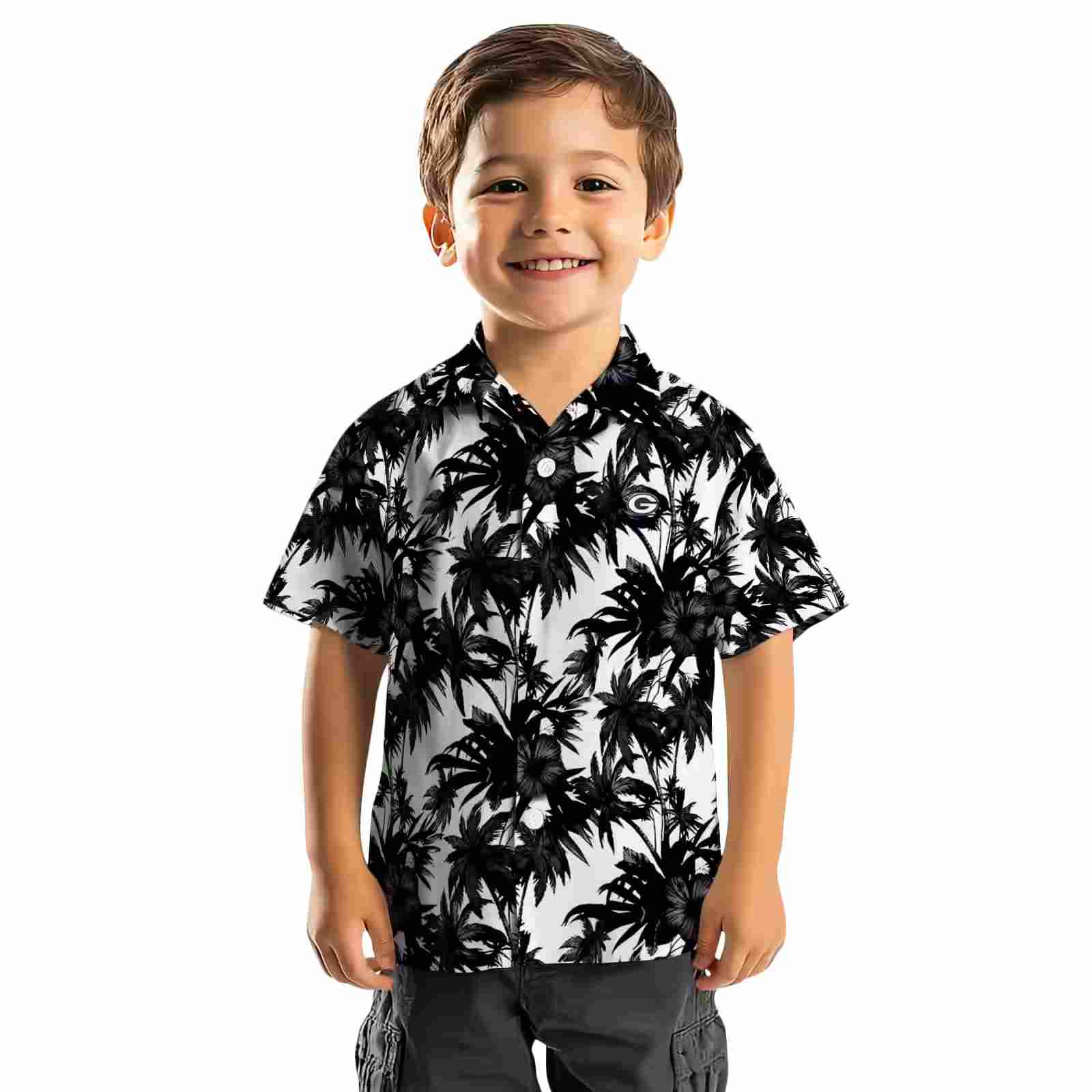 green bay packers palm motifs black white hawaiian shirt top rated