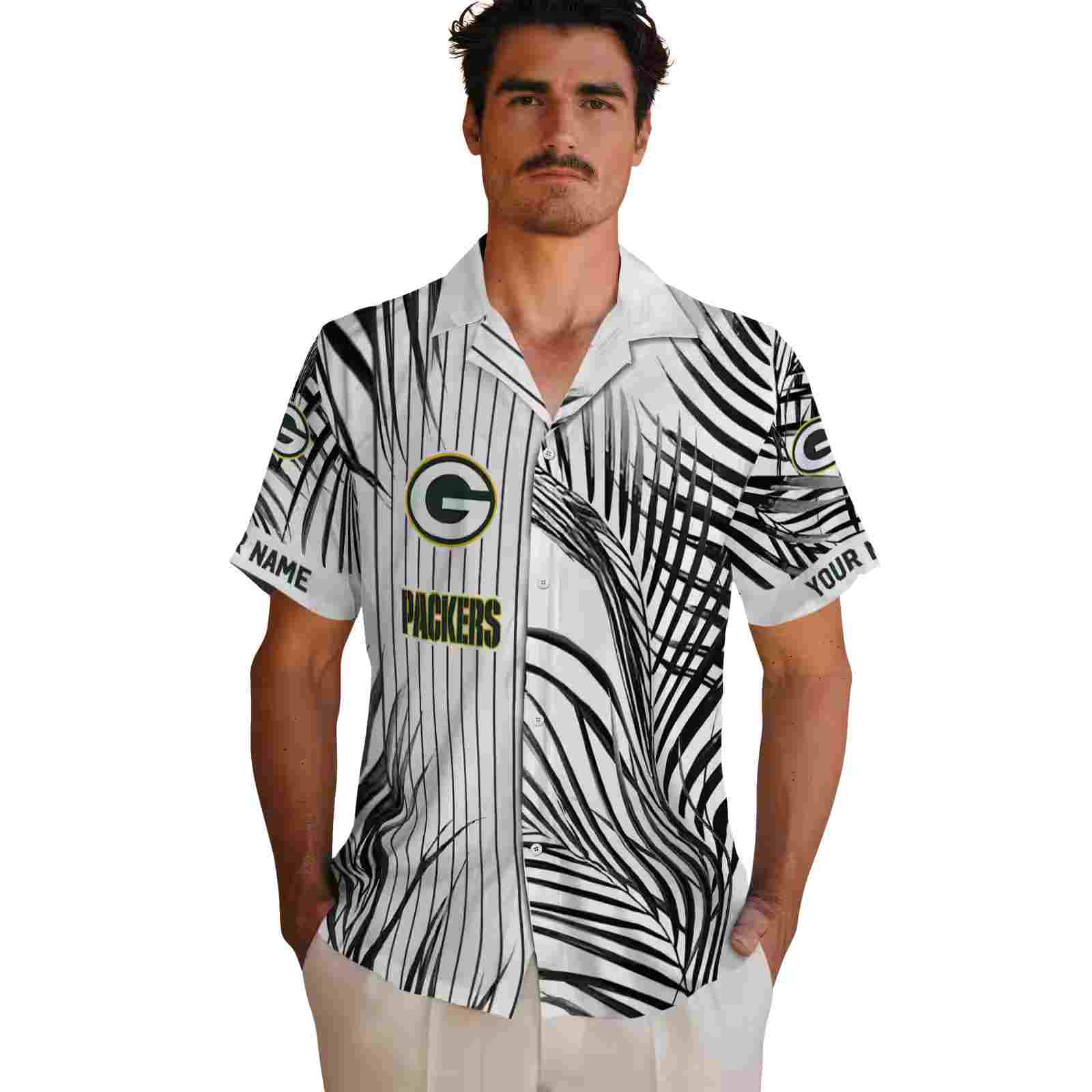 green bay packers palm stripes green black white hawaiian shirt fashion forward