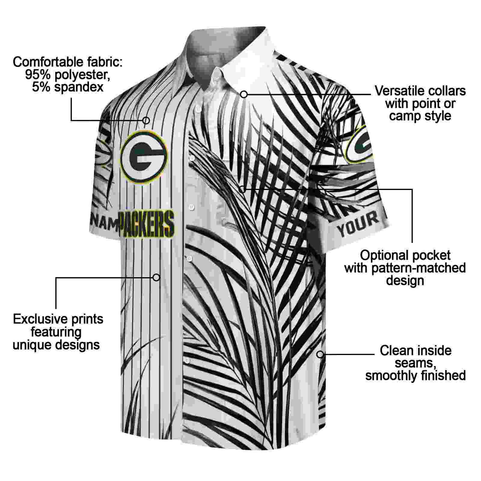 green bay packers palm stripes green black white hawaiian shirt new arrival