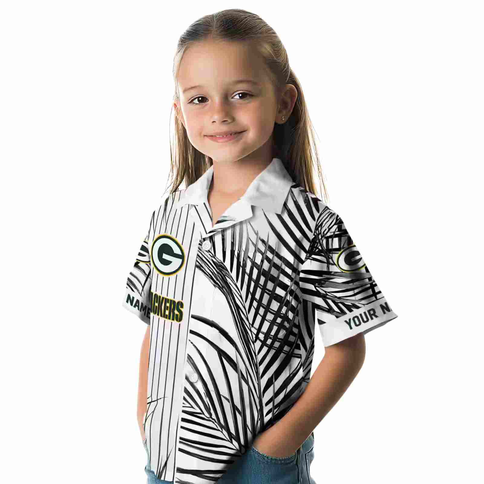 green bay packers palm stripes green black white hawaiian shirt premium grade