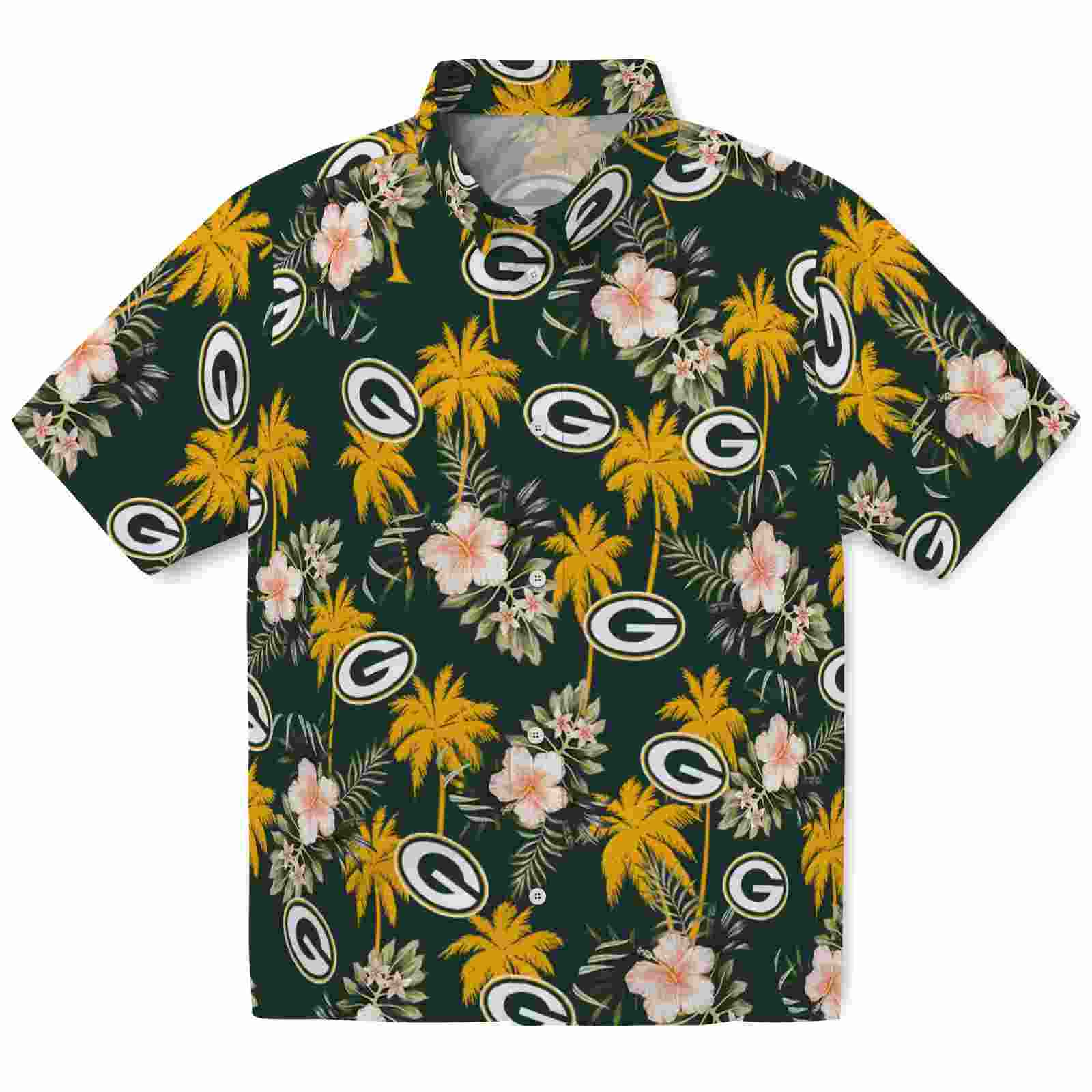 green bay packers palm tree flower green hawaiian shirt best selling