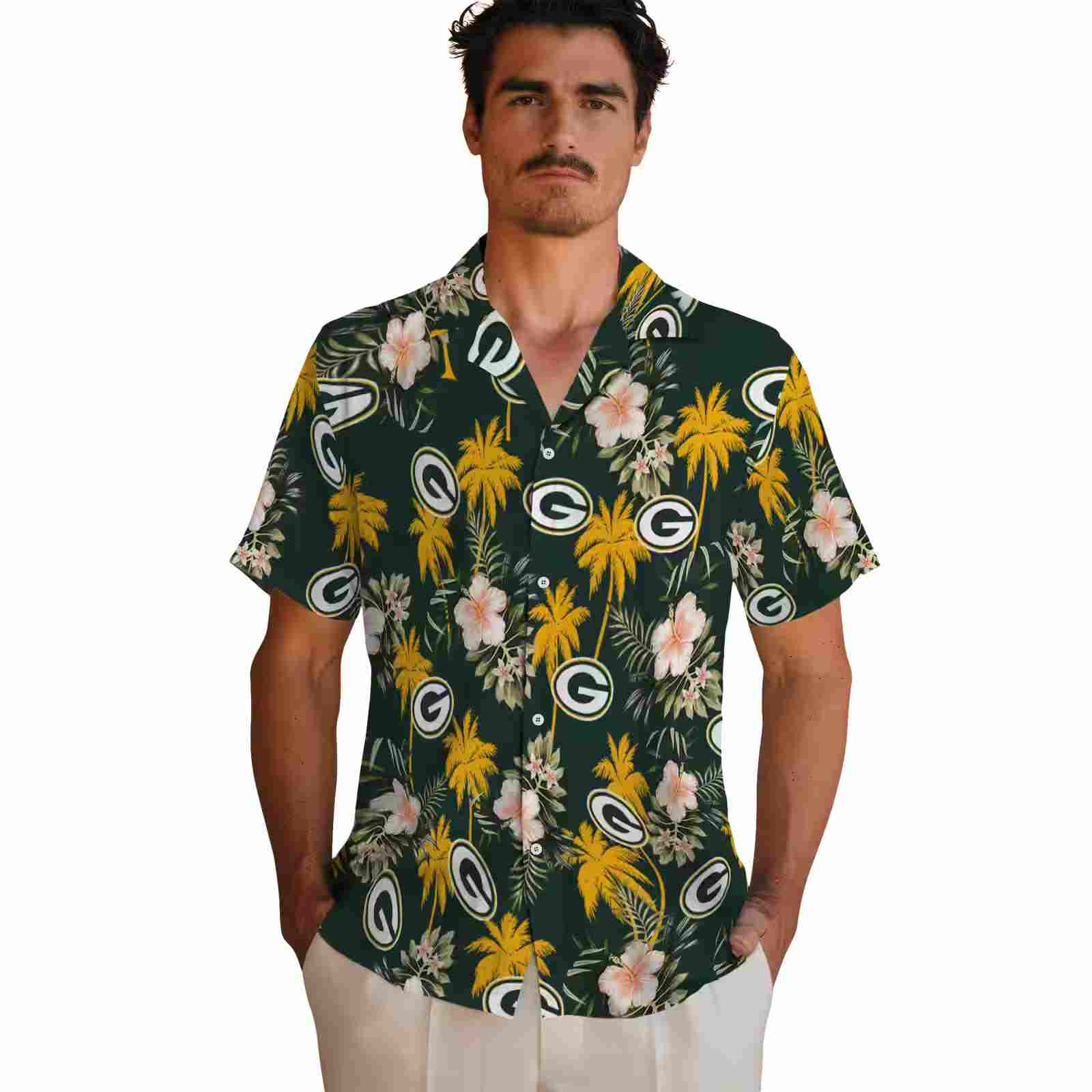 green bay packers palm tree flower green hawaiian shirt fashion forward