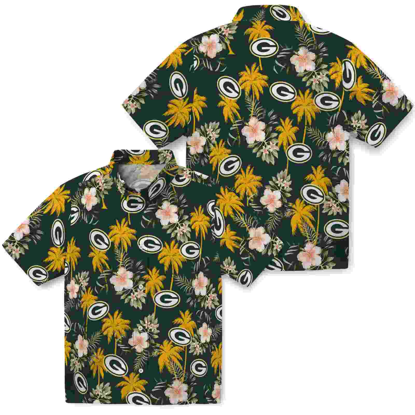 green bay packers palm tree flower green hawaiian shirt high quality