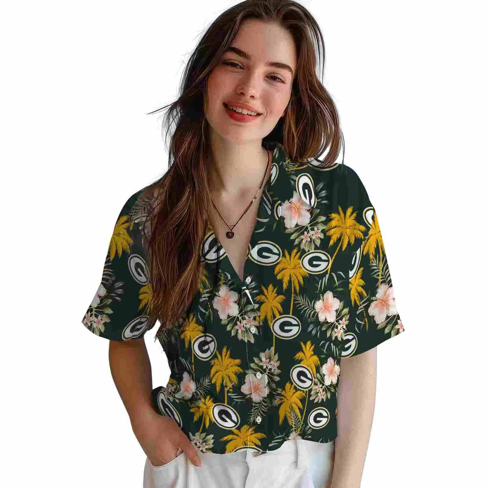 green bay packers palm tree flower green hawaiian shirt latest model