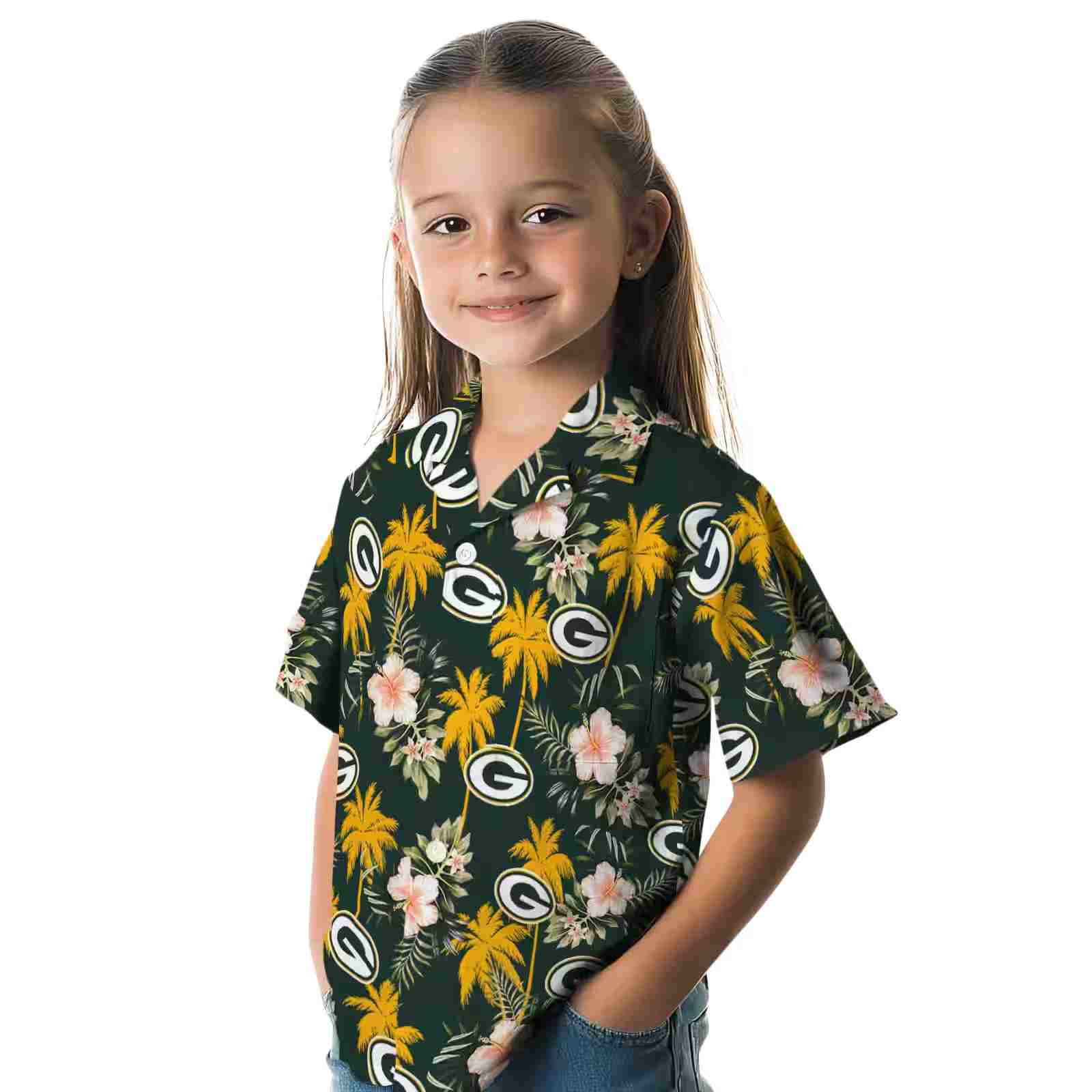 green bay packers palm tree flower green hawaiian shirt premium grade