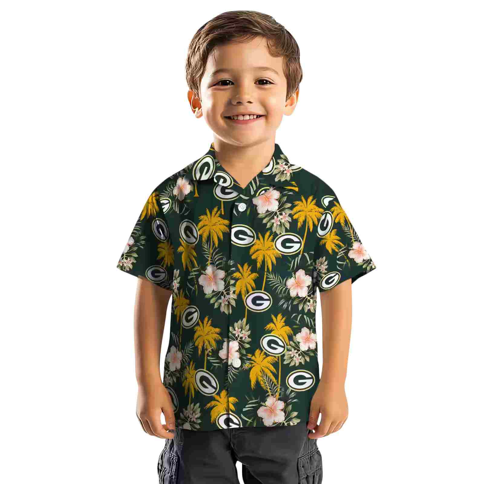 green bay packers palm tree flower green hawaiian shirt top rated