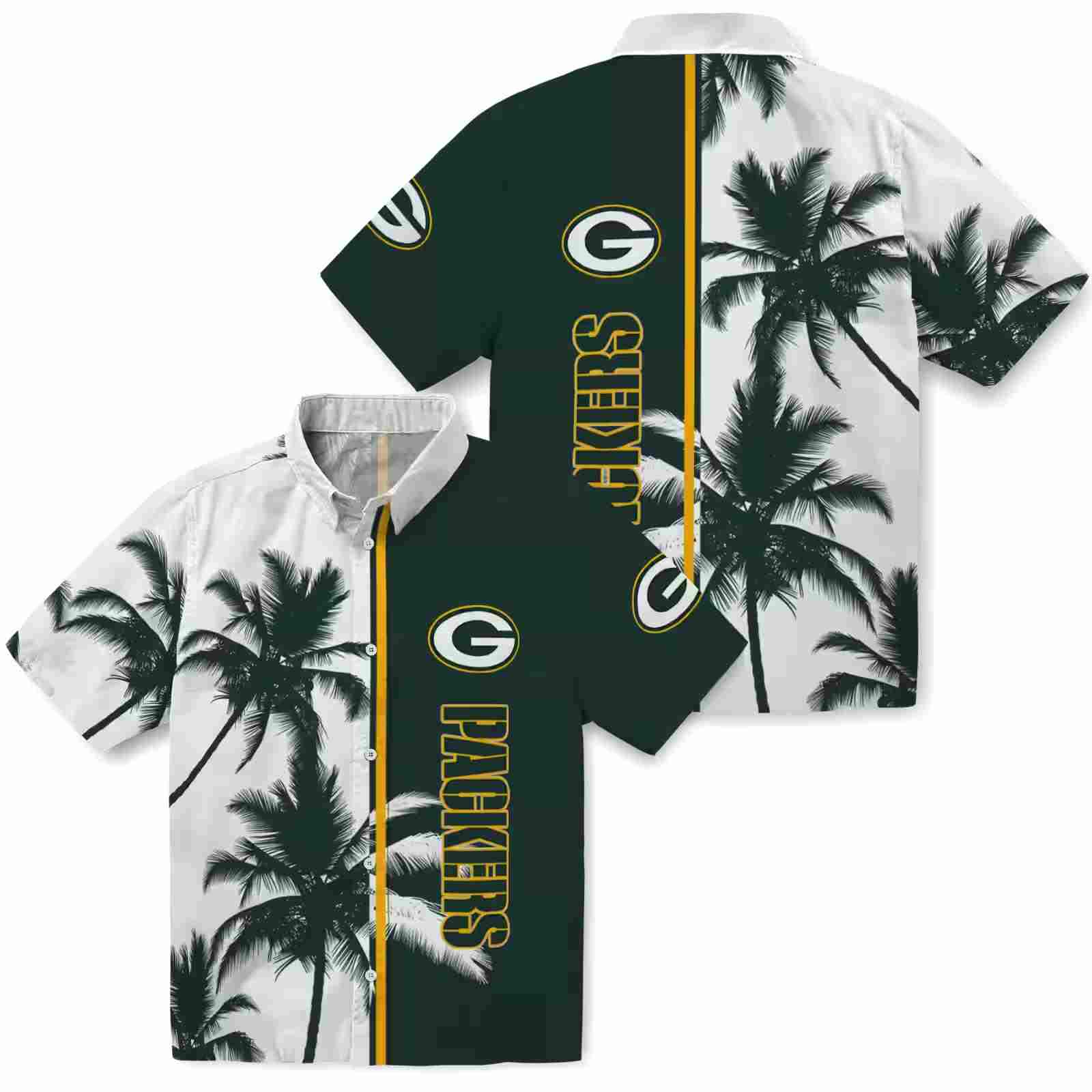 green bay packers palm trees green white hawaiian shirt high quality