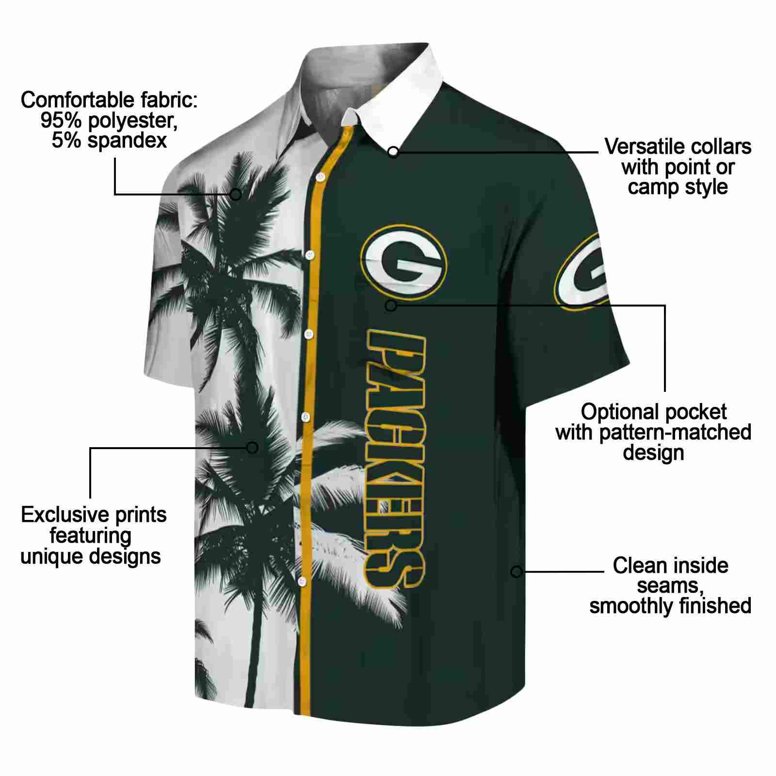 green bay packers palm trees green white hawaiian shirt new arrival