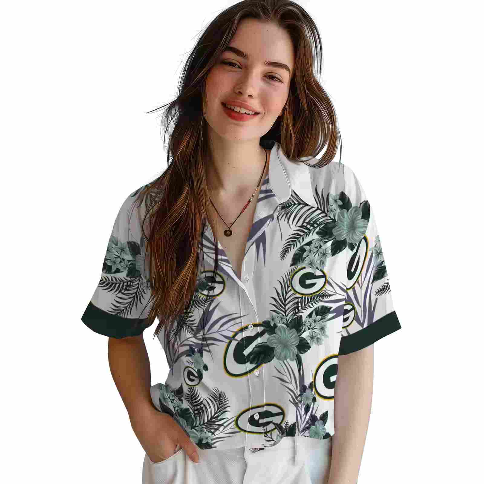 green bay packers patriotic hibiscus design green white hawaiian shirt latest model