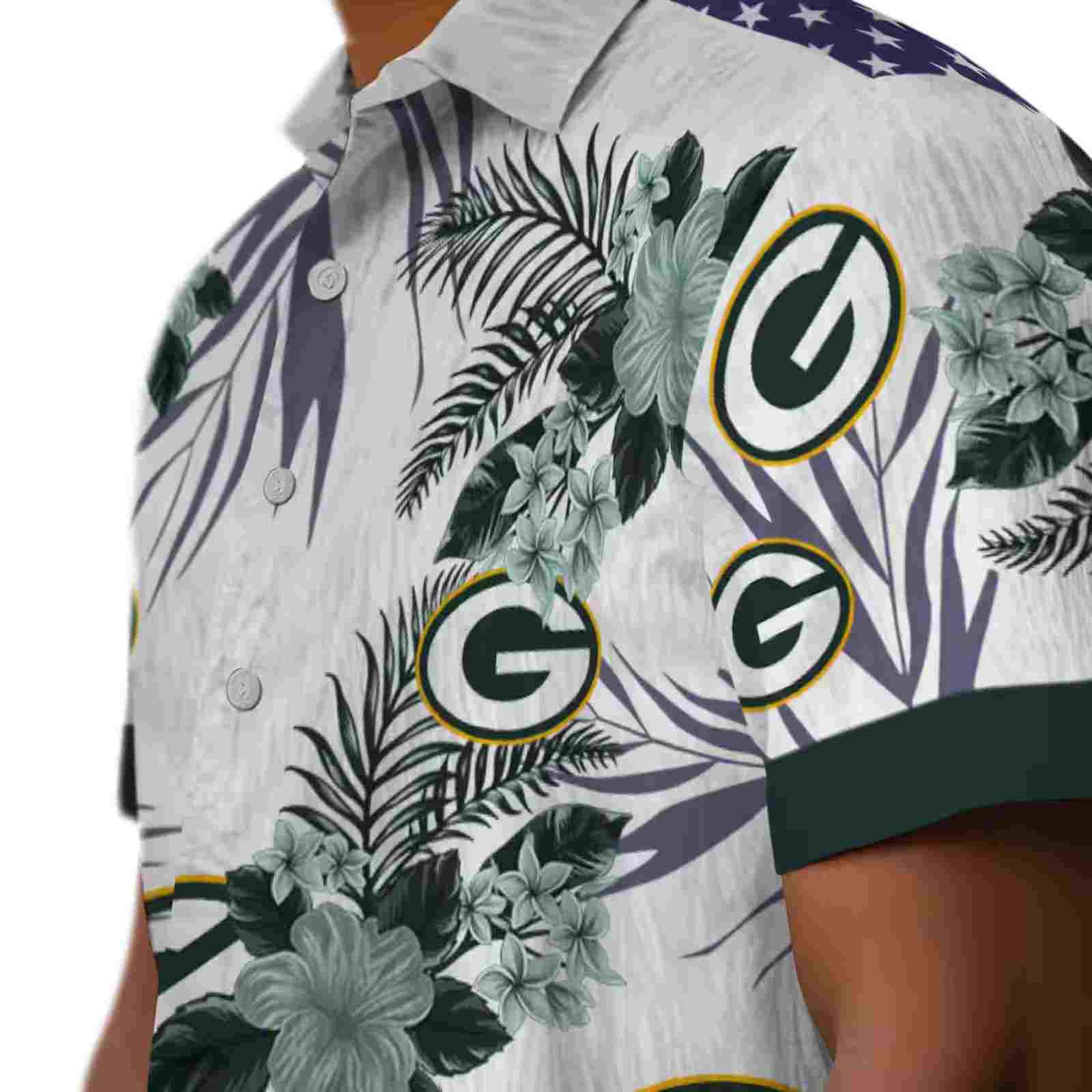 green bay packers patriotic hibiscus design green white hawaiian shirt trendy