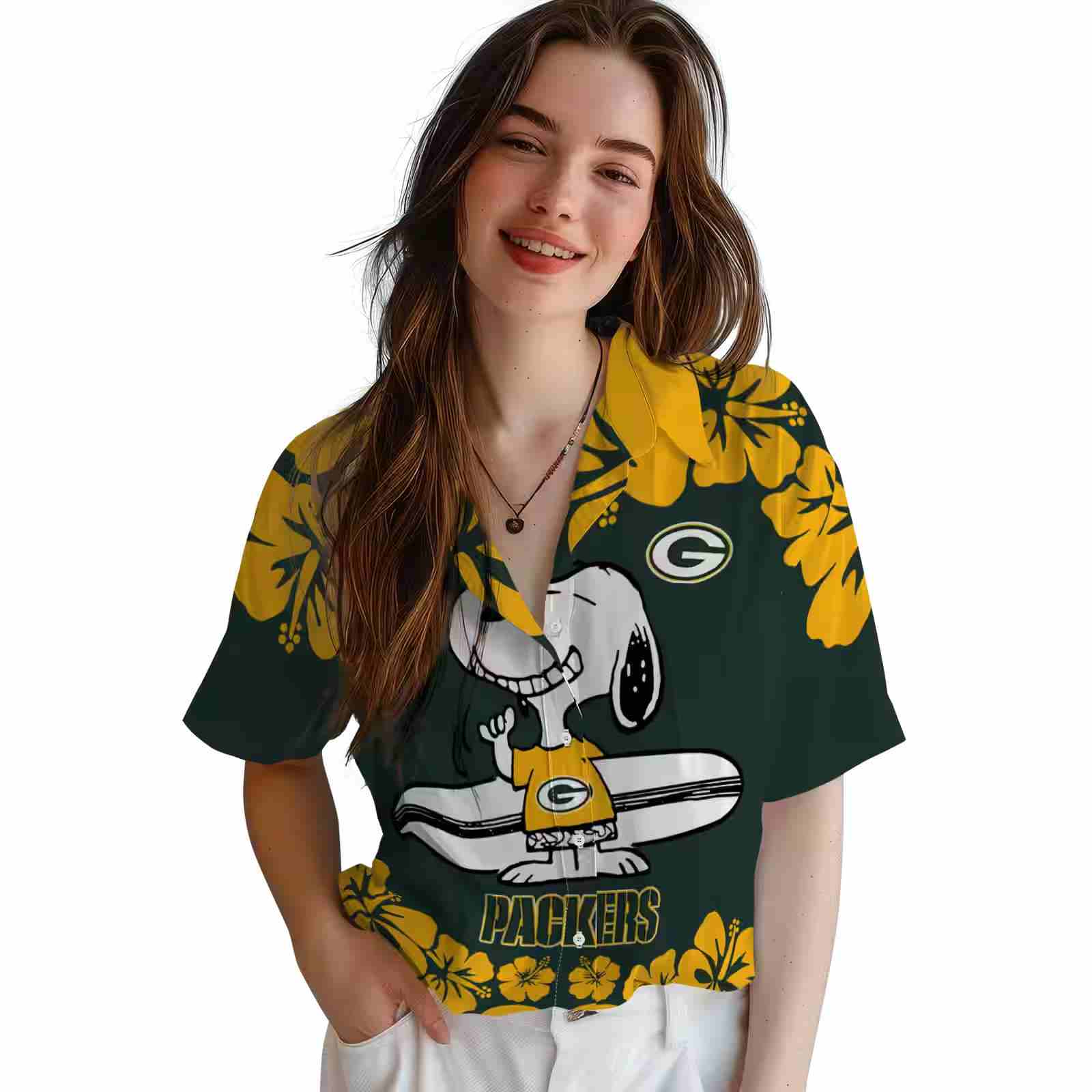 green bay packers snoopy surf green white hawaiian shirt latest model