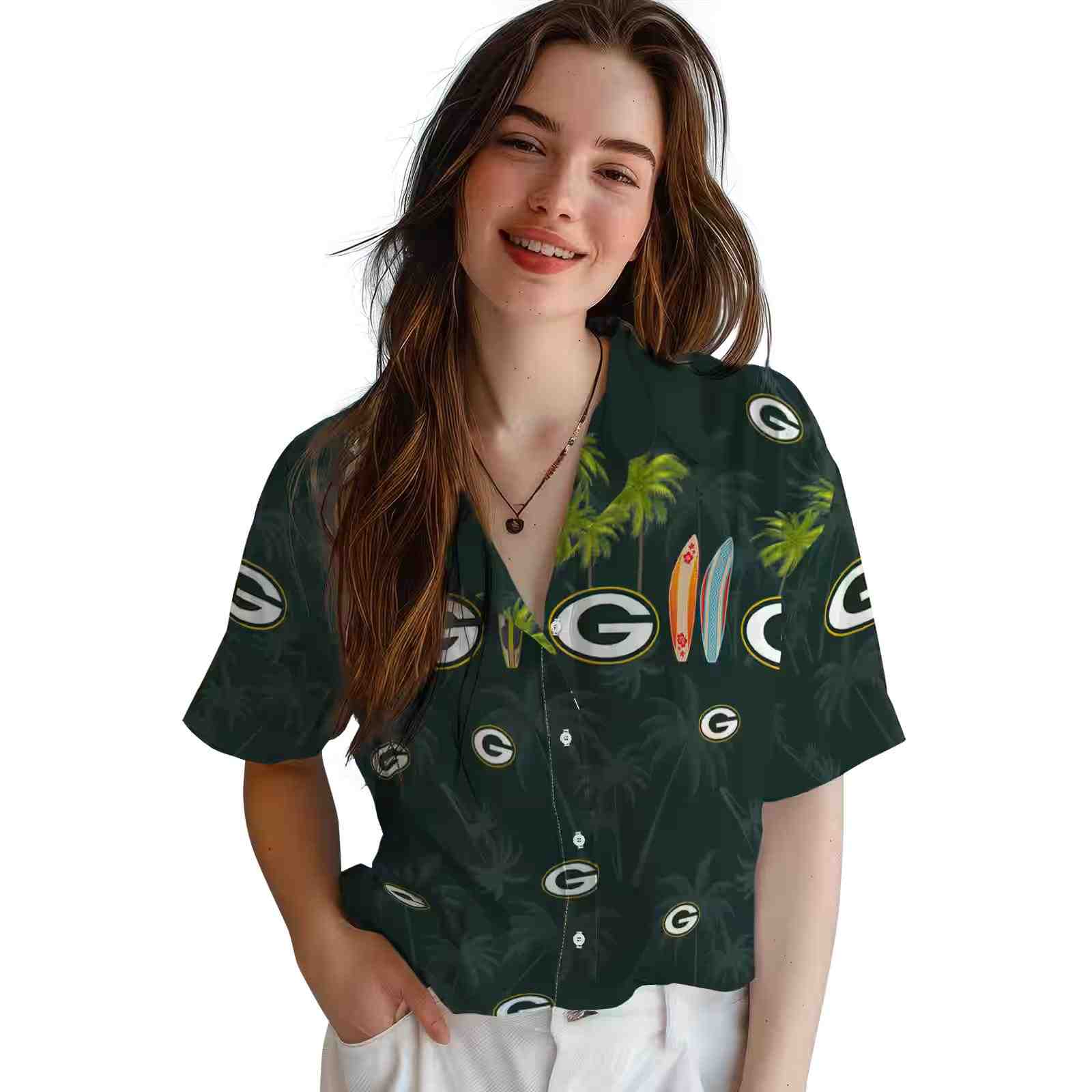 green bay packers surfboard palm green hawaiian shirt latest model