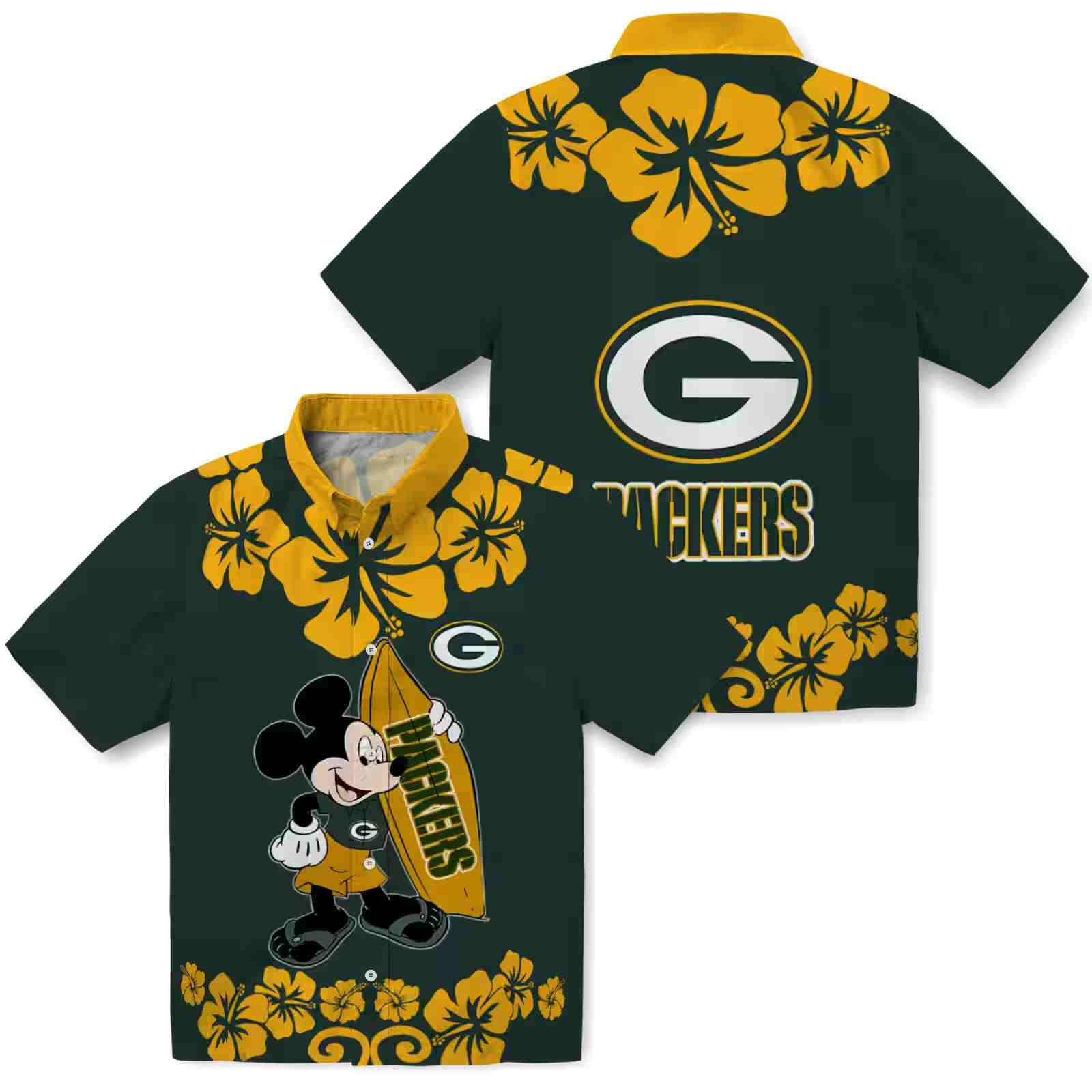 green bay packers surfing mickey green hawaiian shirt high quality