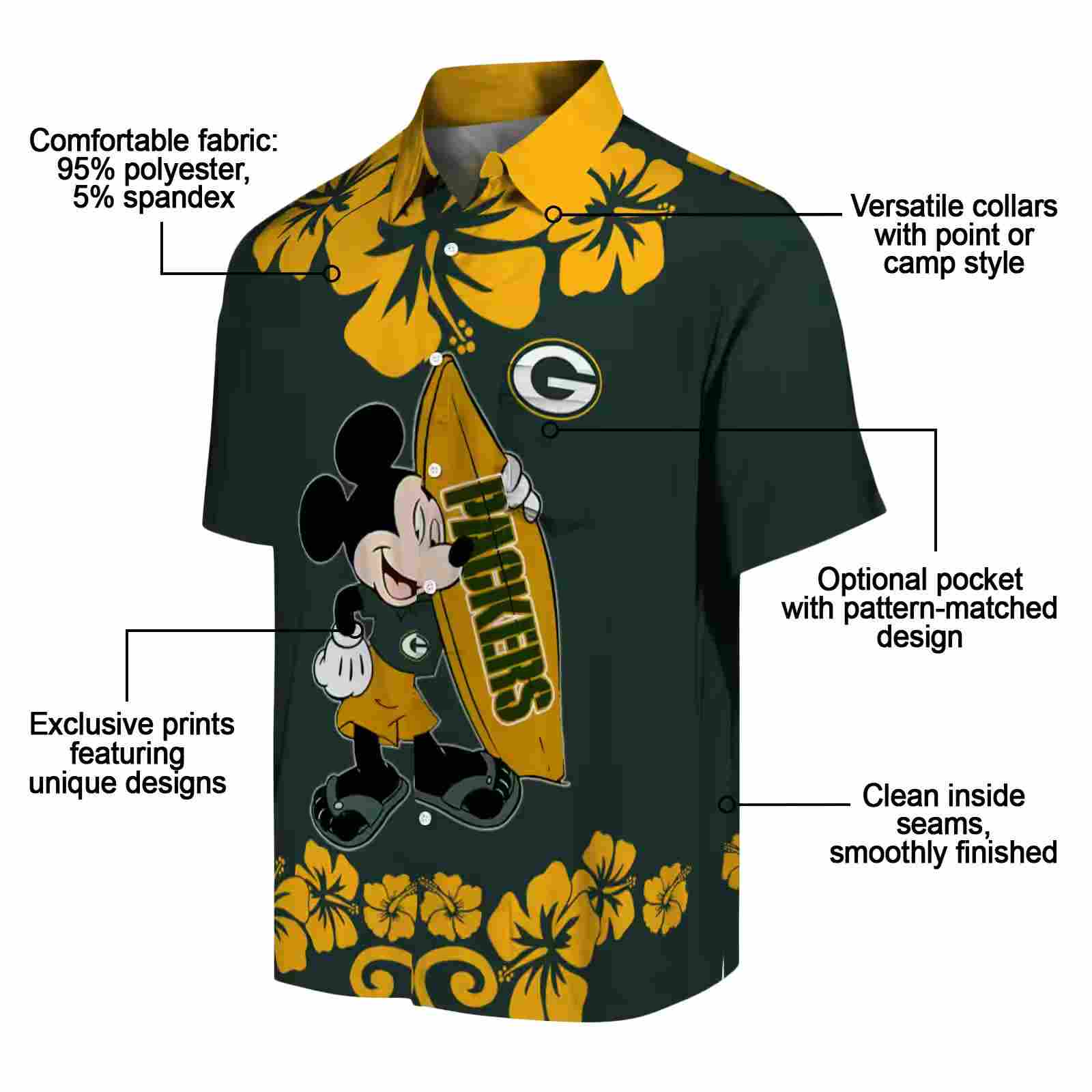 green bay packers surfing mickey green hawaiian shirt new arrival