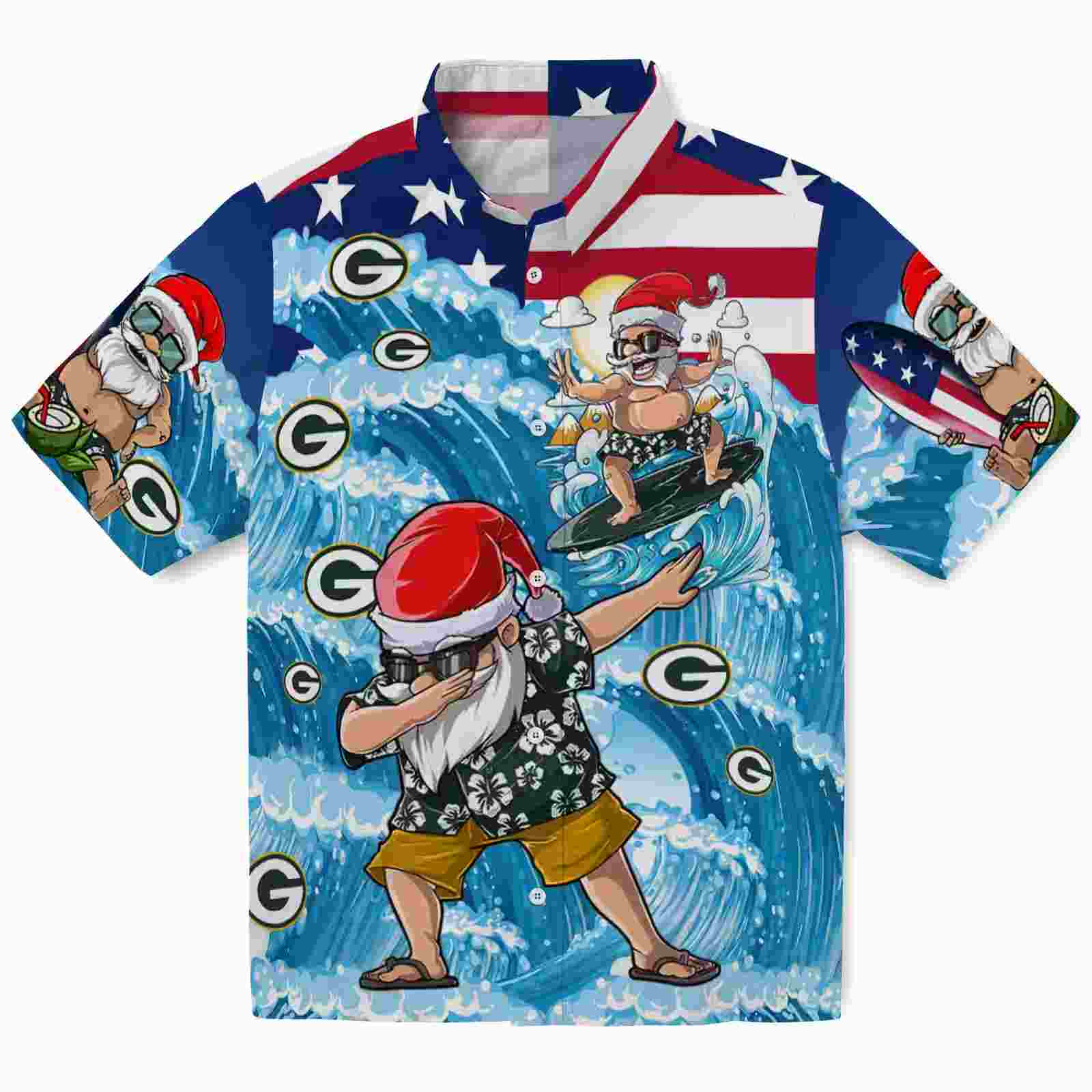 Green Bay Packers Surfing Santa Blue Hawaiian Shirt