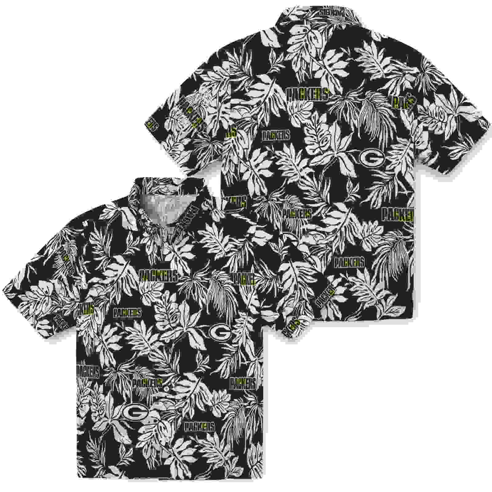 green bay packers tropical leaf green white hawaiian shirt high quality