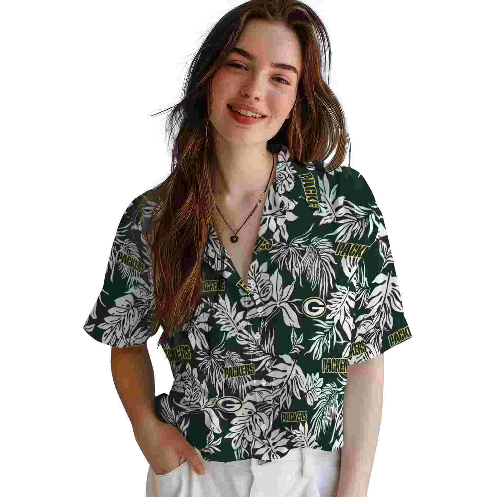 green bay packers tropical leaf green white hawaiian shirt latest model