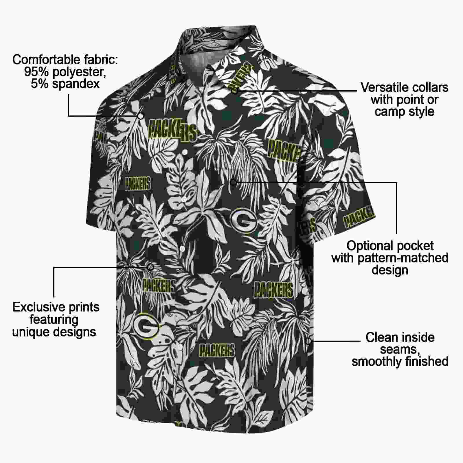 green bay packers tropical leaf green white hawaiian shirt new arrival