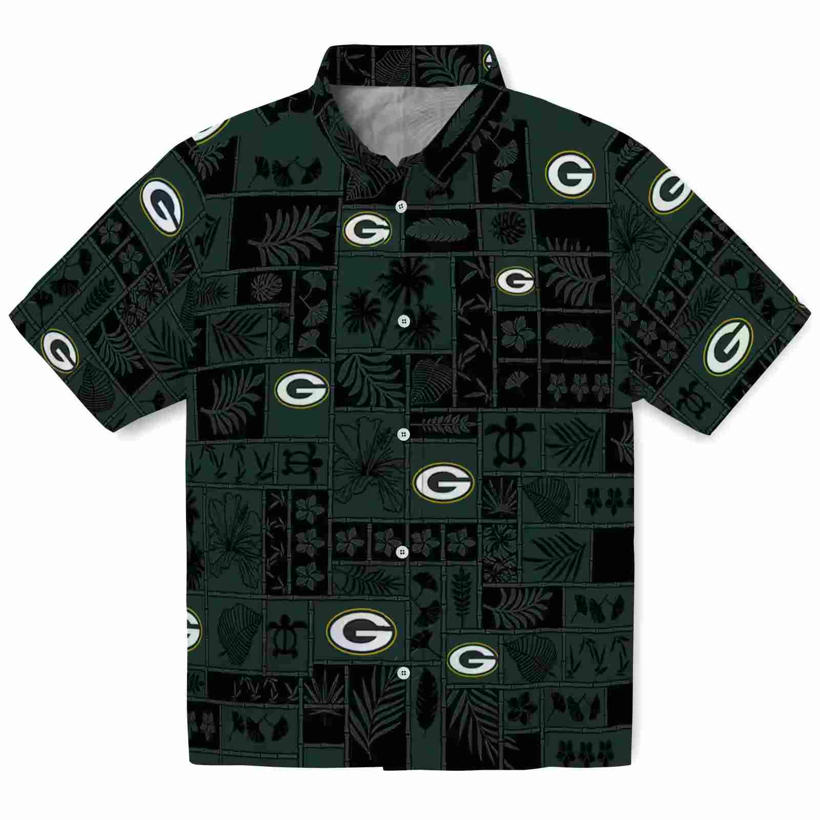 Green Bay Packers Tropical Patchwork Green Black Hawaiian Shirt