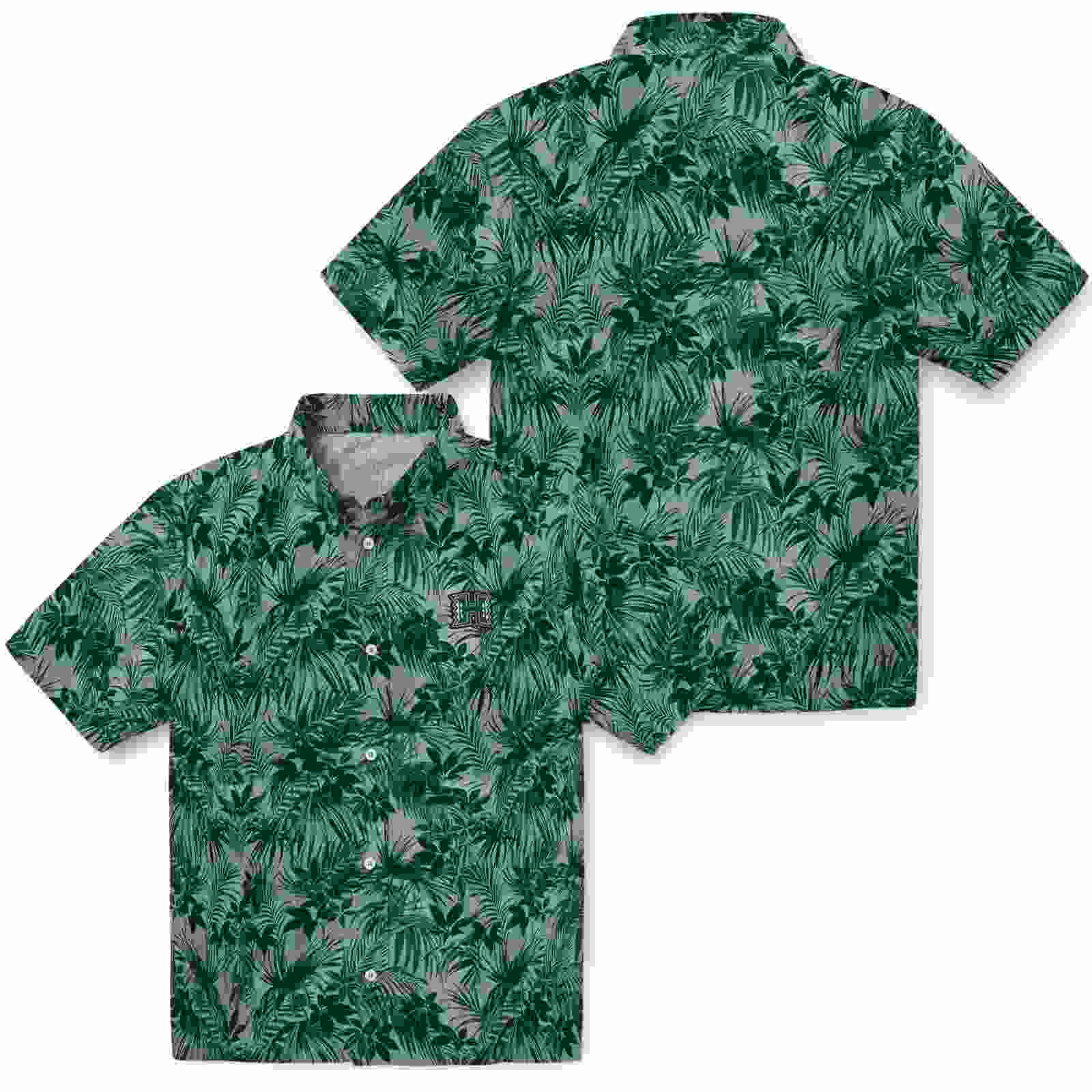 hawaii rainbow warriors leafy pattern green hawaiian shirt high quality