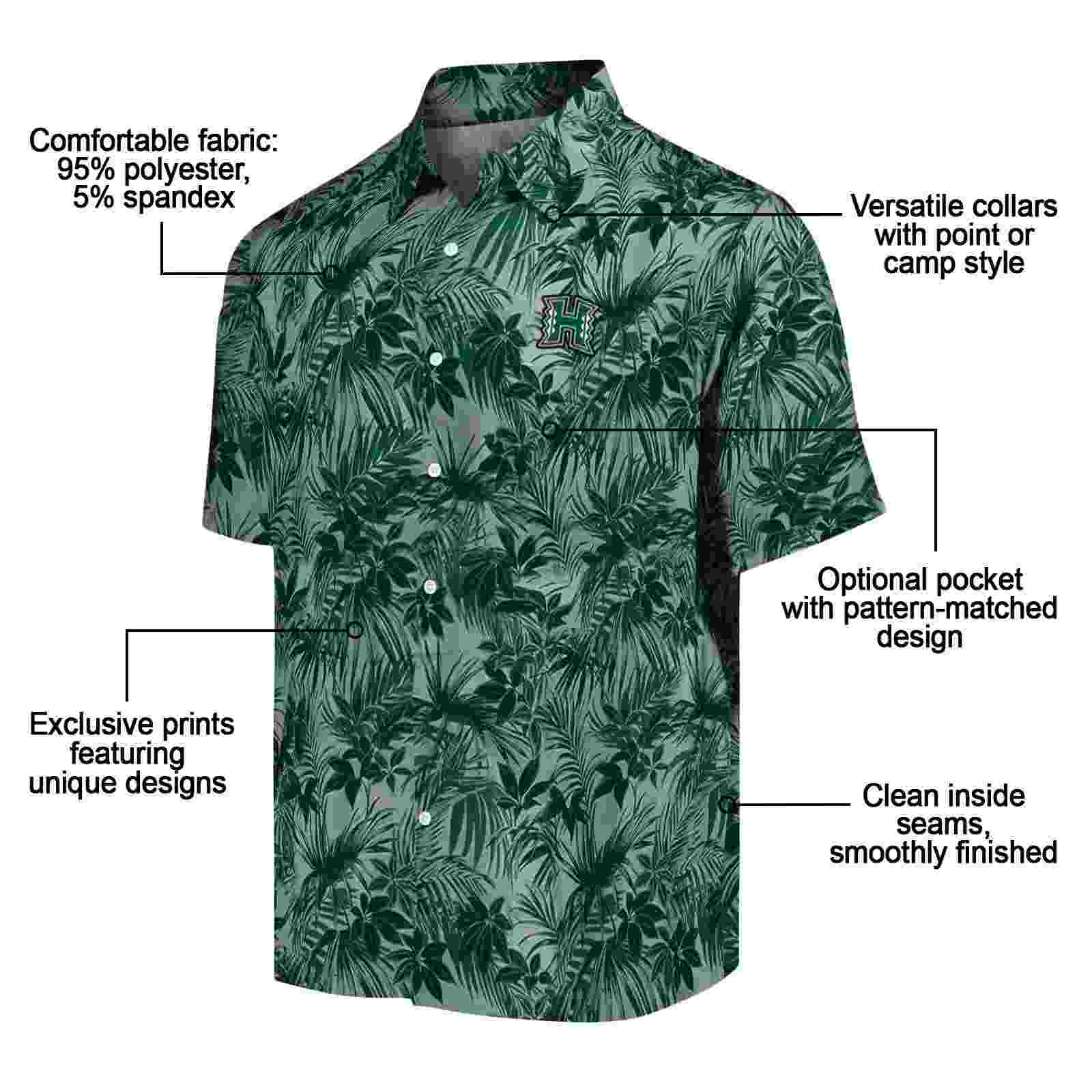 hawaii rainbow warriors leafy pattern green hawaiian shirt new arrival