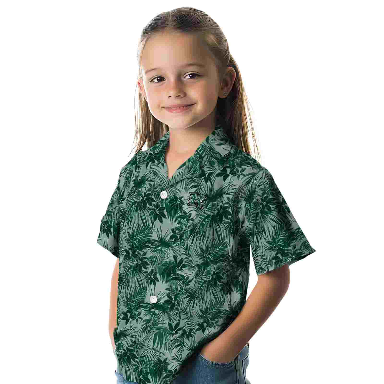 hawaii rainbow warriors leafy pattern green hawaiian shirt premium grade