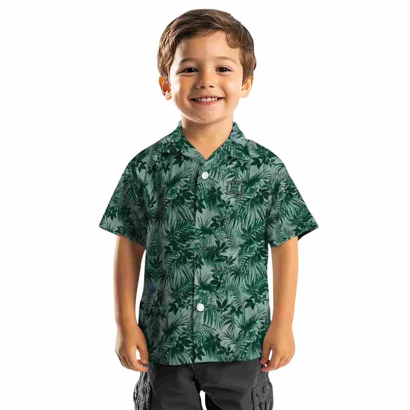 hawaii rainbow warriors leafy pattern green hawaiian shirt top rated