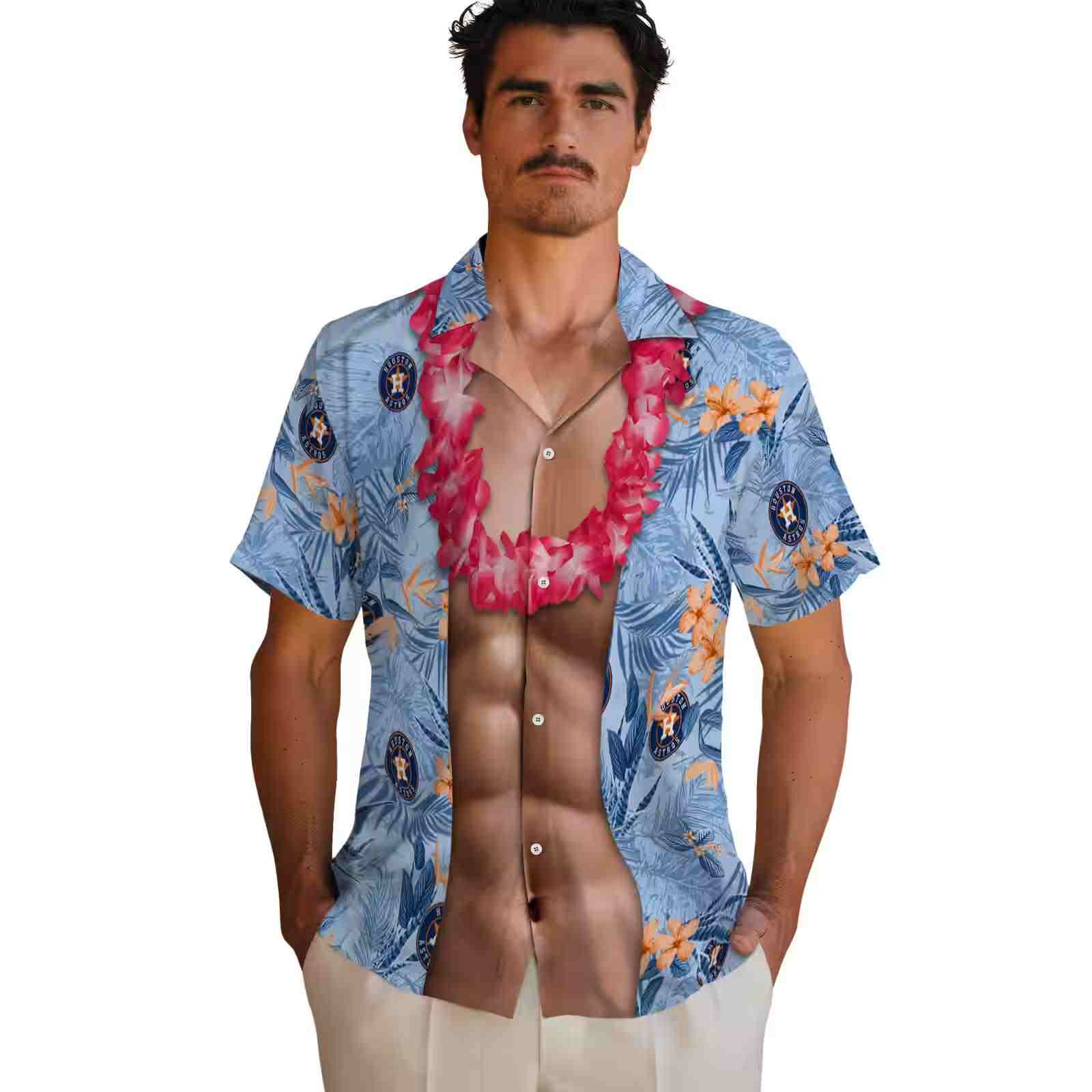 houston astros chest illusion blue hawaiian shirt fashion forward