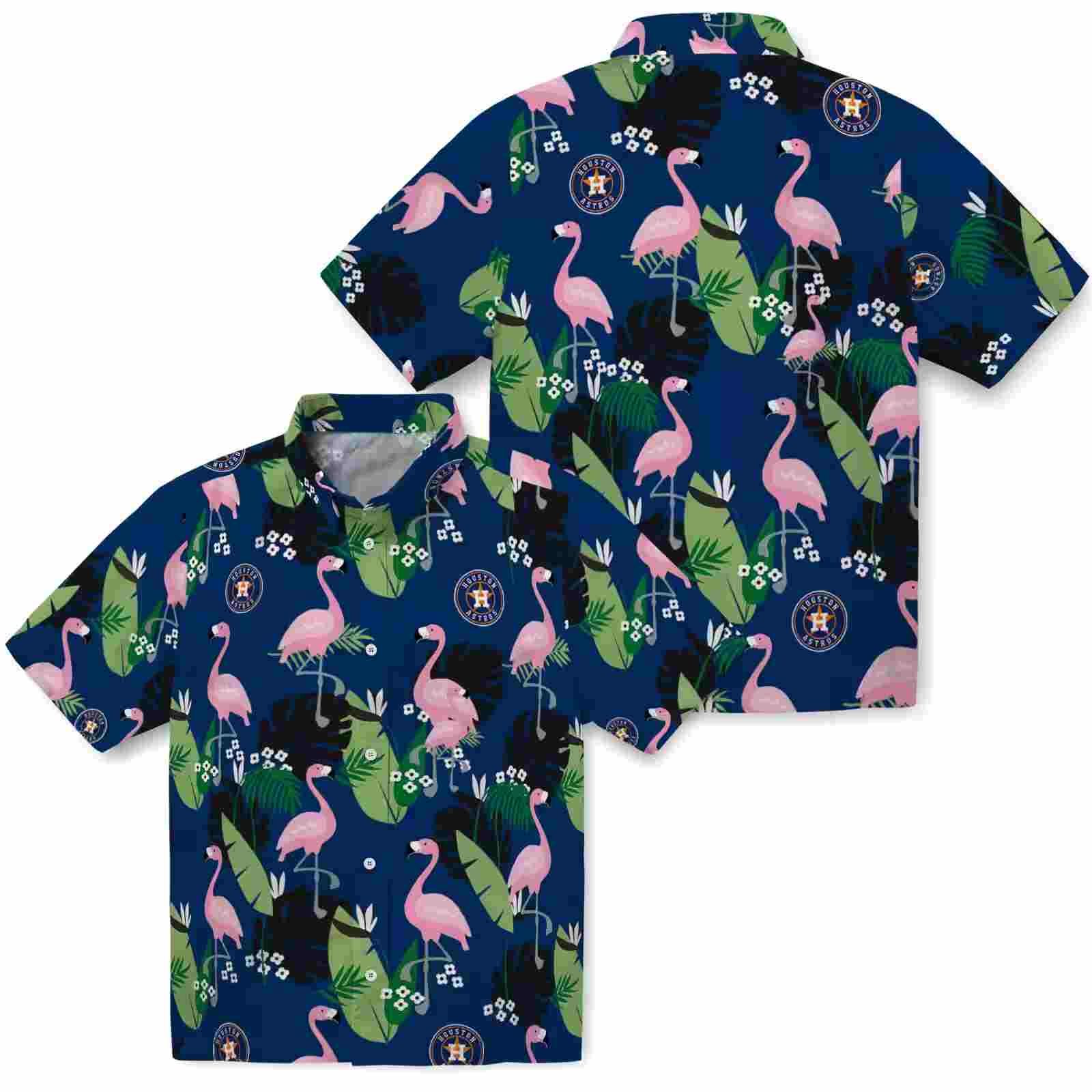 houston astros flamingo leaf motif blue hawaiian shirt high quality