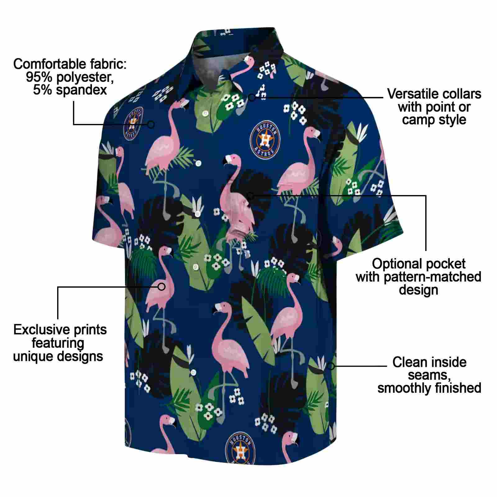 houston astros flamingo leaf motif blue hawaiian shirt new arrival